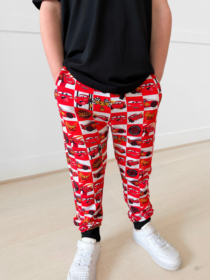 BAMBOO French Terry FULL THROTTLE CHECK KIDS JOGGERS