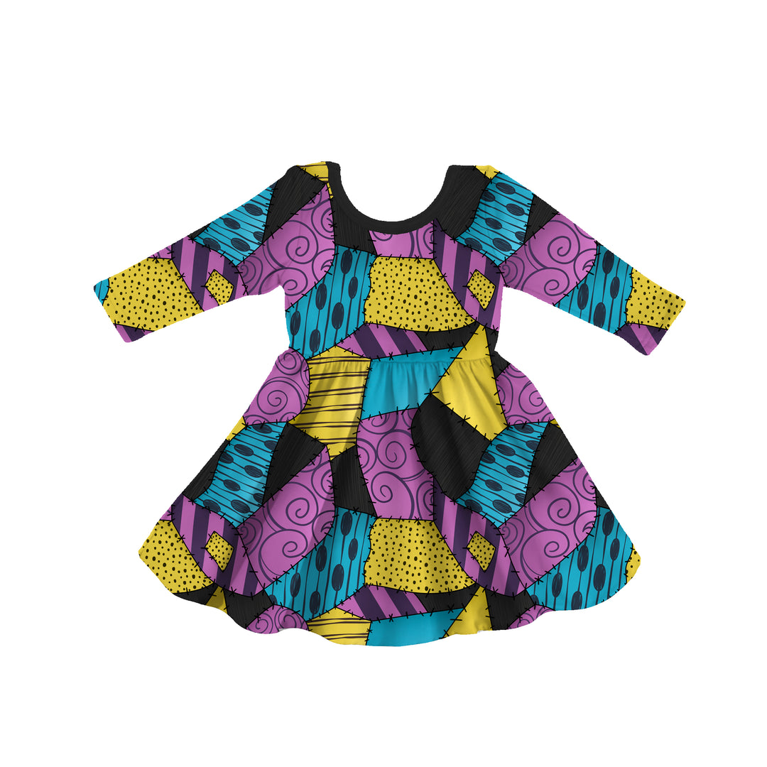 Bamboo CHAOS BEFORE CHRISTMAS (SALLY) LONG SLEEVE POCKET Twirl Dress