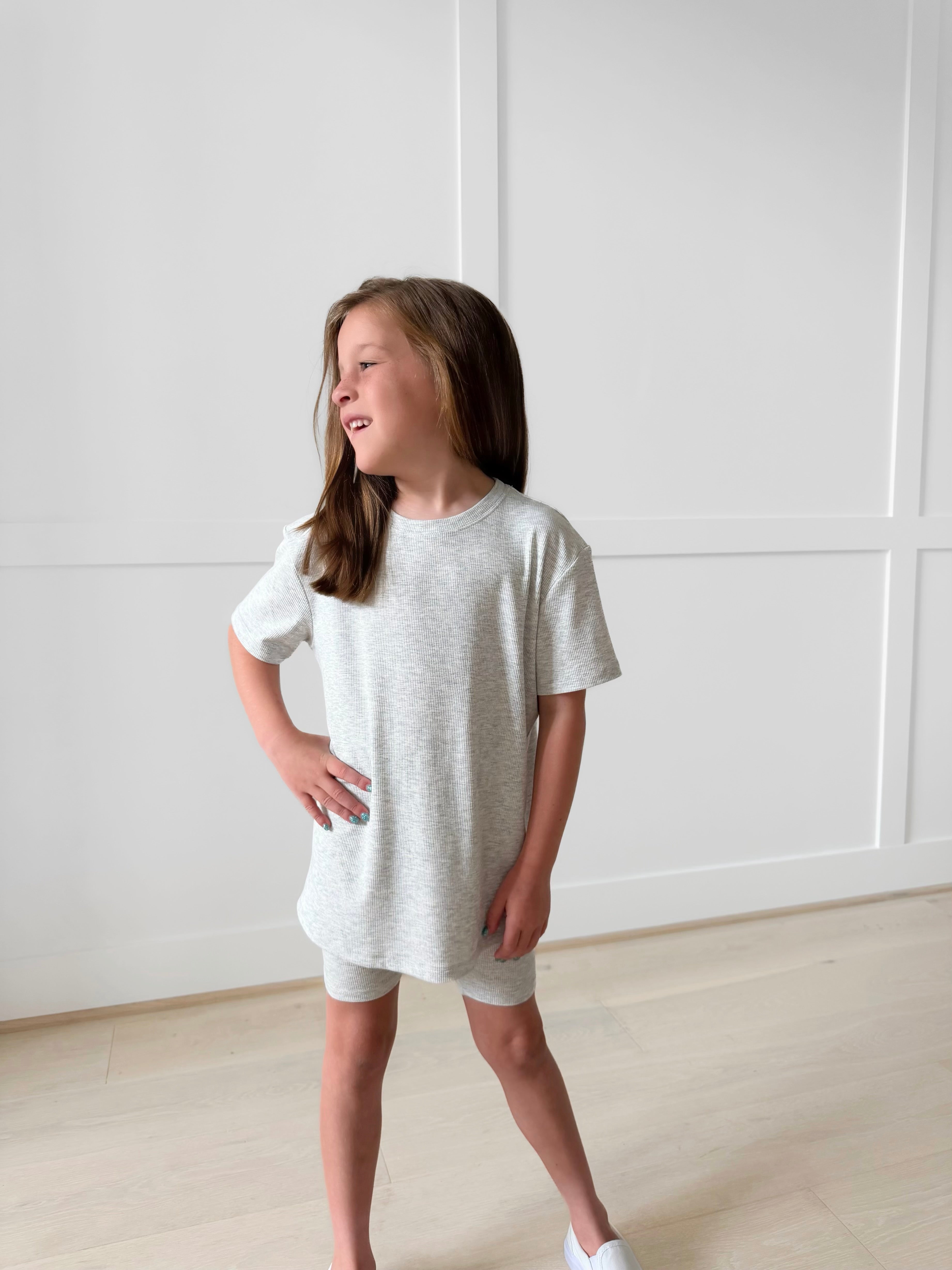 Bamboo RIBBED STONEWASH Short Sleeve Oversized Tee Biker Short Set