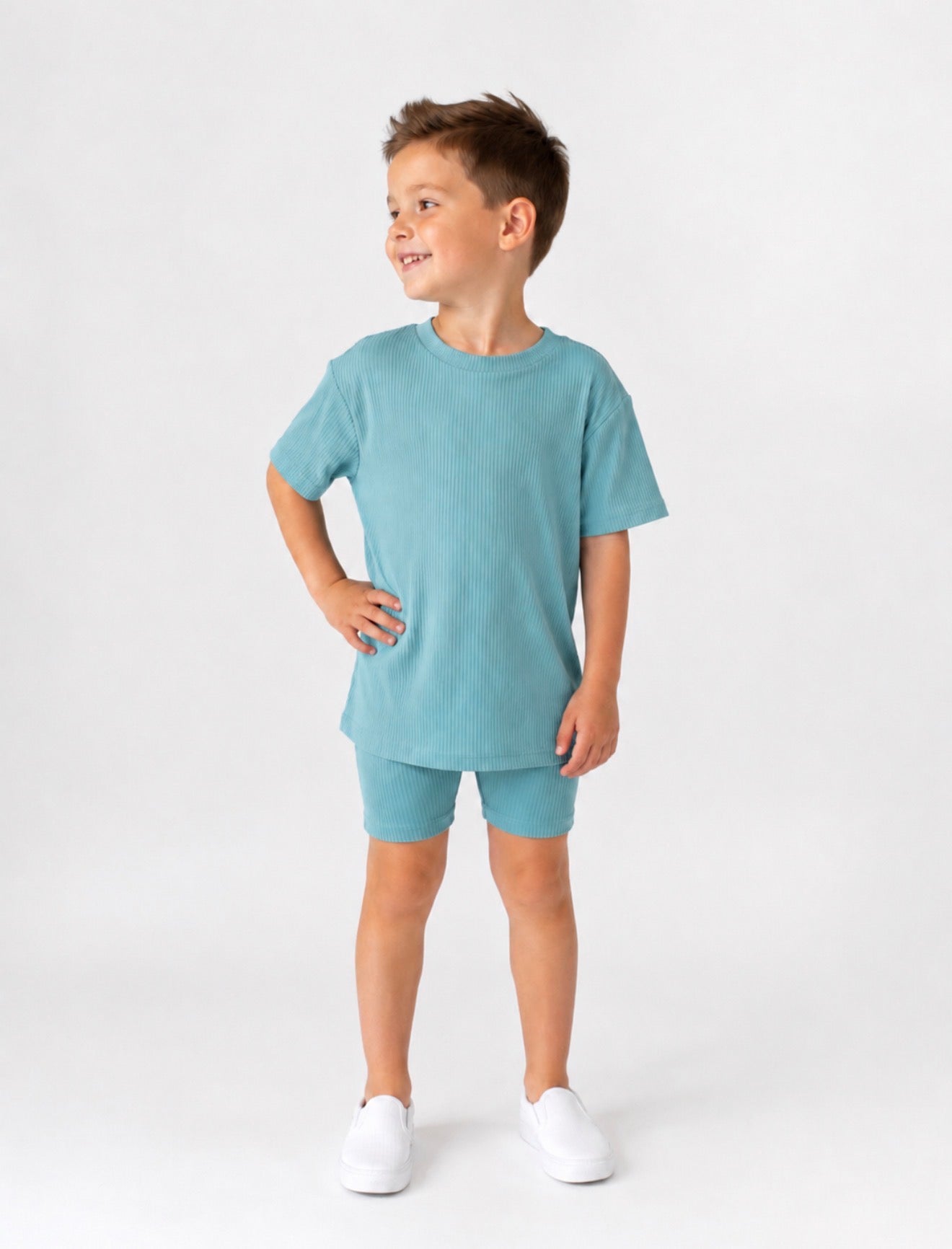 Bamboo RIBBED FIJI Short Sleeve Oversized Tee Biker Short Set