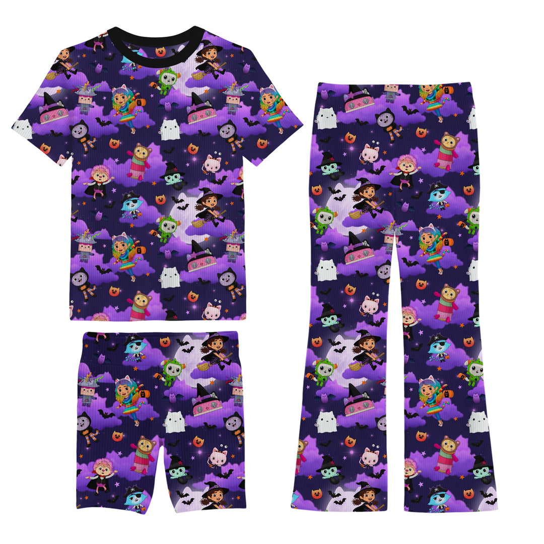 Bamboo RIBBED HAPPY CAT-O-WEEN OVERSIZED TEE THREE-PIECE SET