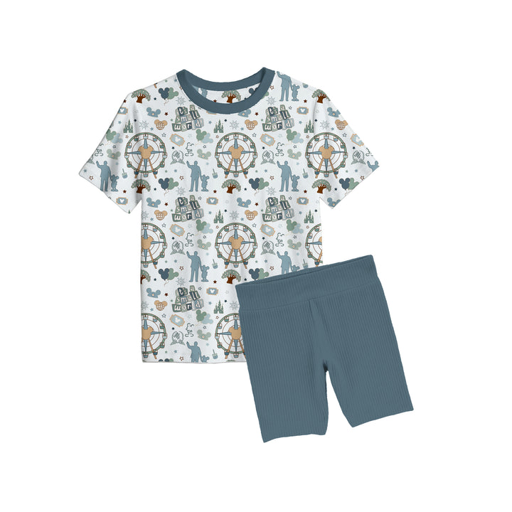 Bamboo MAIN STREET MEMORIES Short Sleeve Oversized Tee Biker Short Set