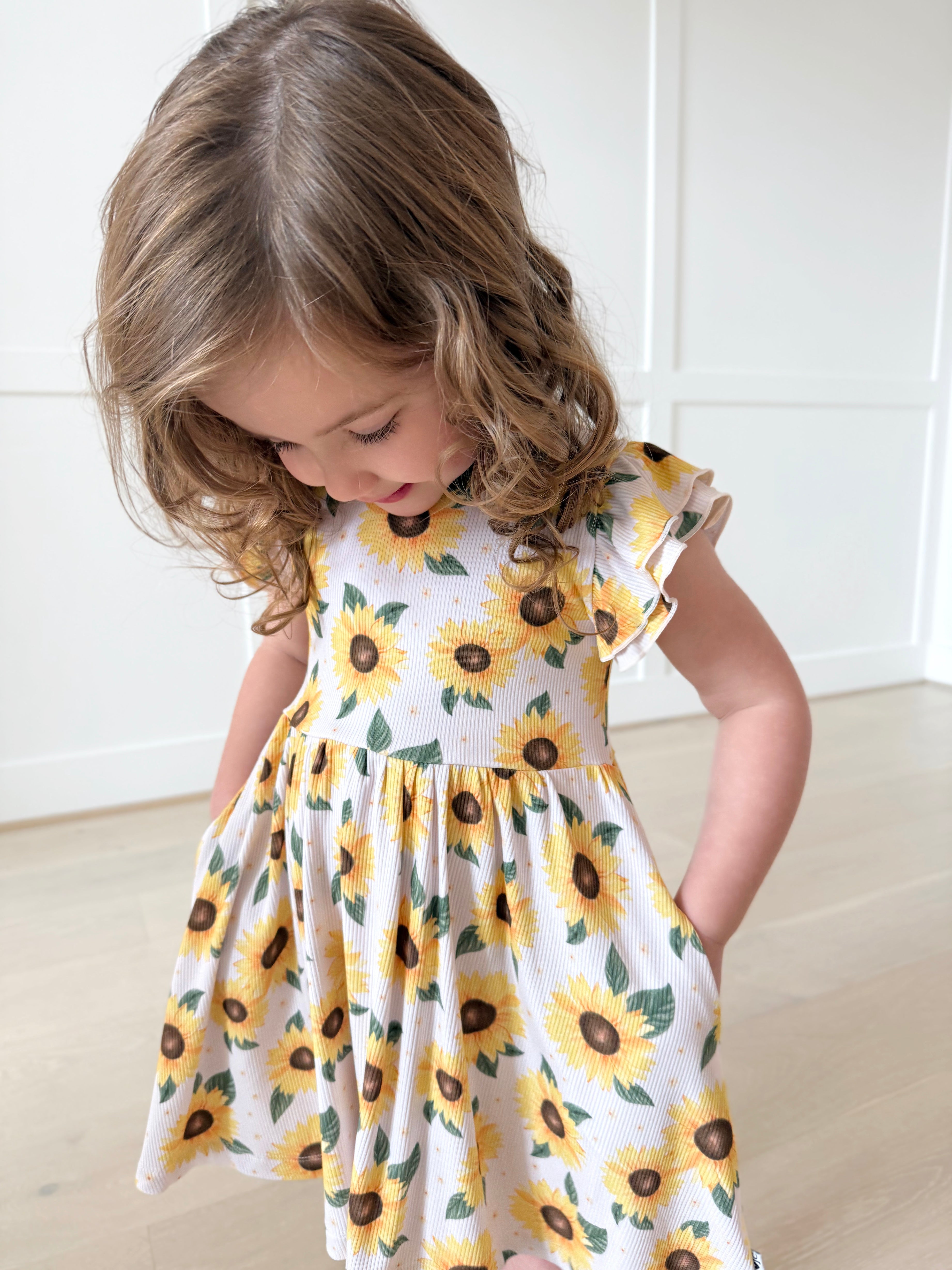 Bamboo RIBBED GOLDEN FLOWER POCKET Twirl Dress