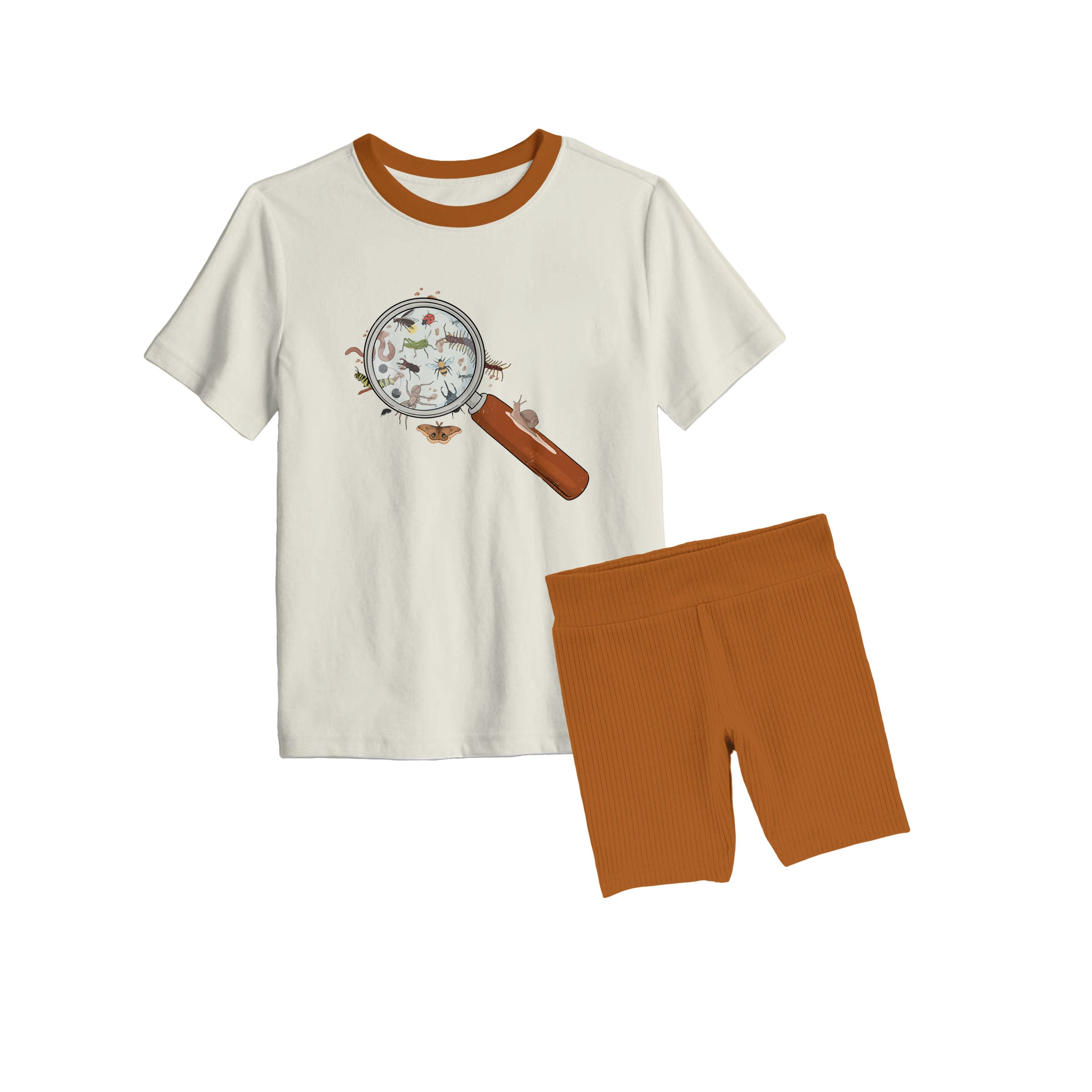 Bamboo Bug Hunt 2.0  Short Sleeve Oversized Tee Ribbed Biker Short Set