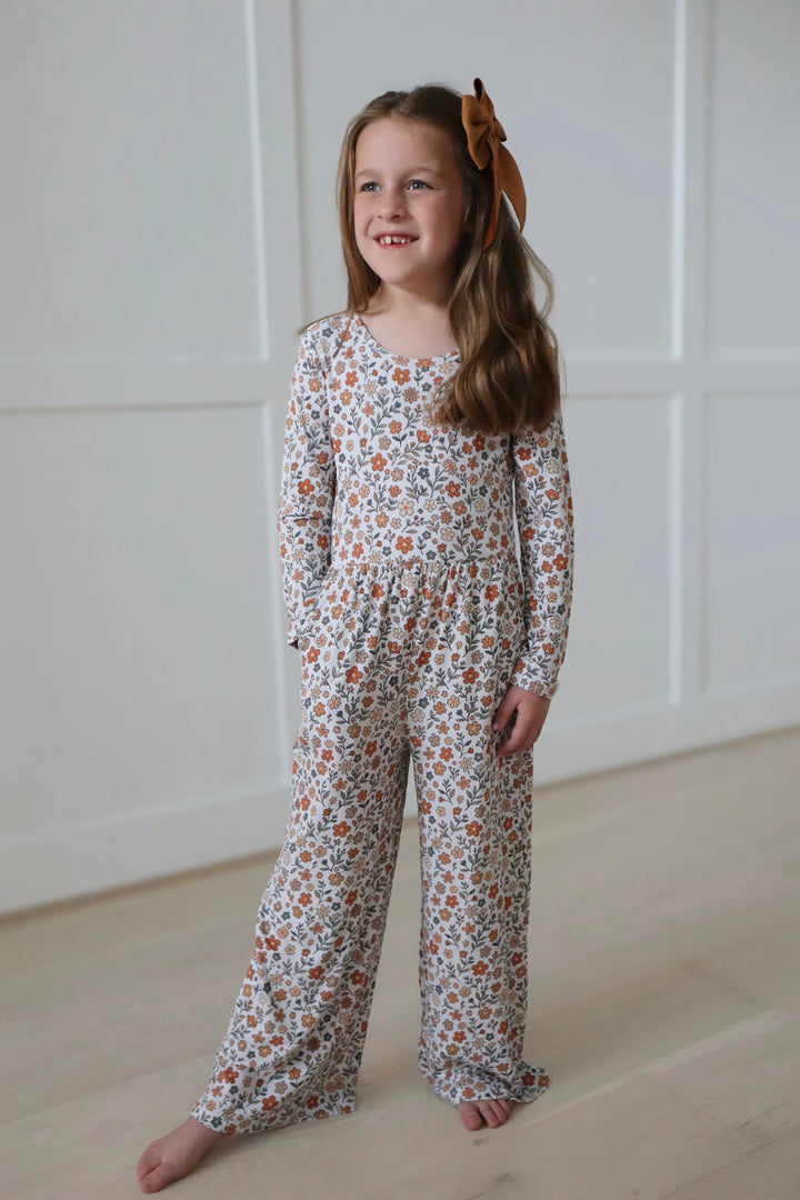 Bamboo RIBBED SPICED FLORALS LONG SLEEVE FULL LENGTH ROMPER