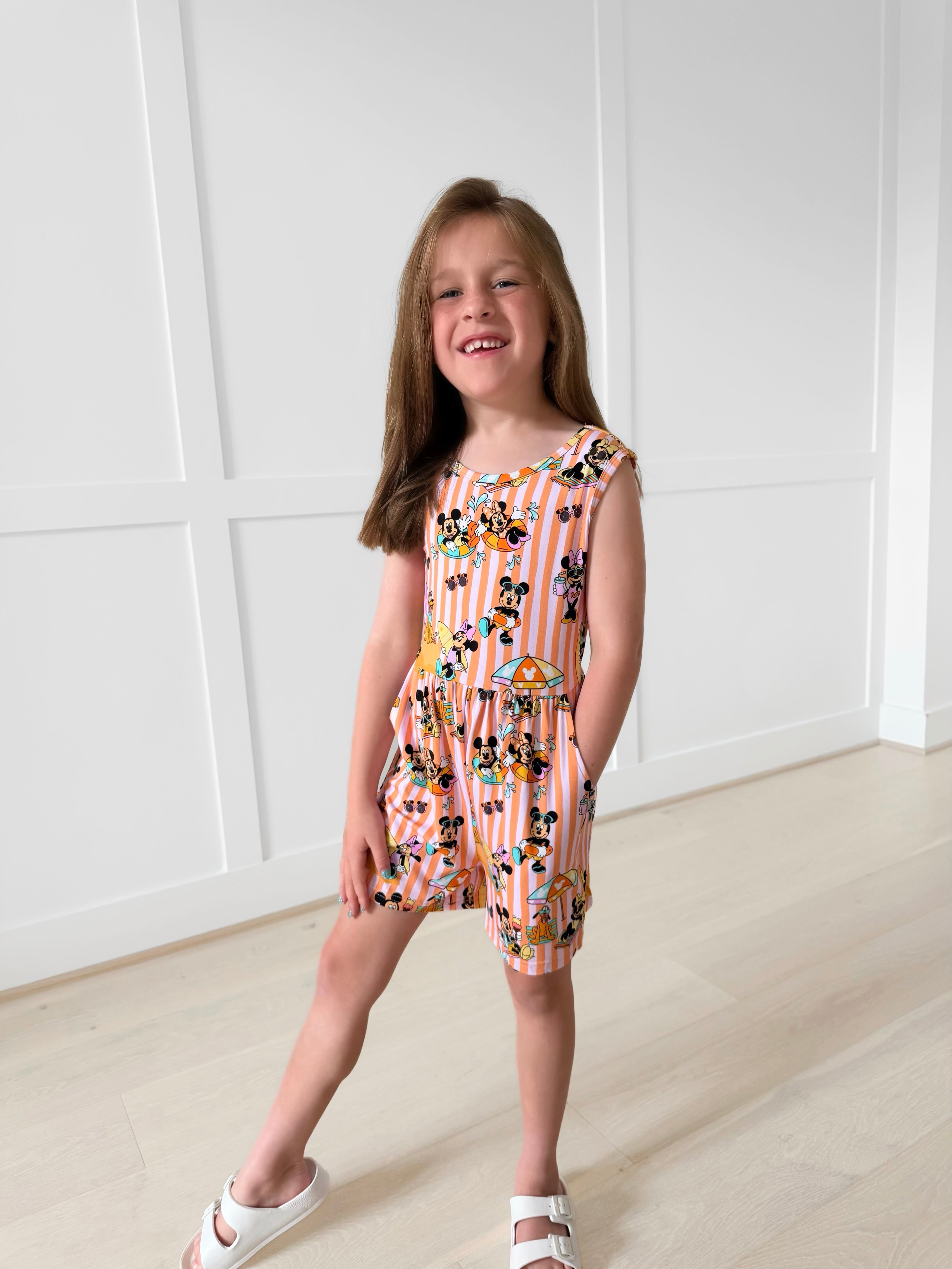 Bamboo SURF, SAND, & SMILES PINK TANK TOP SHORT ROMPER