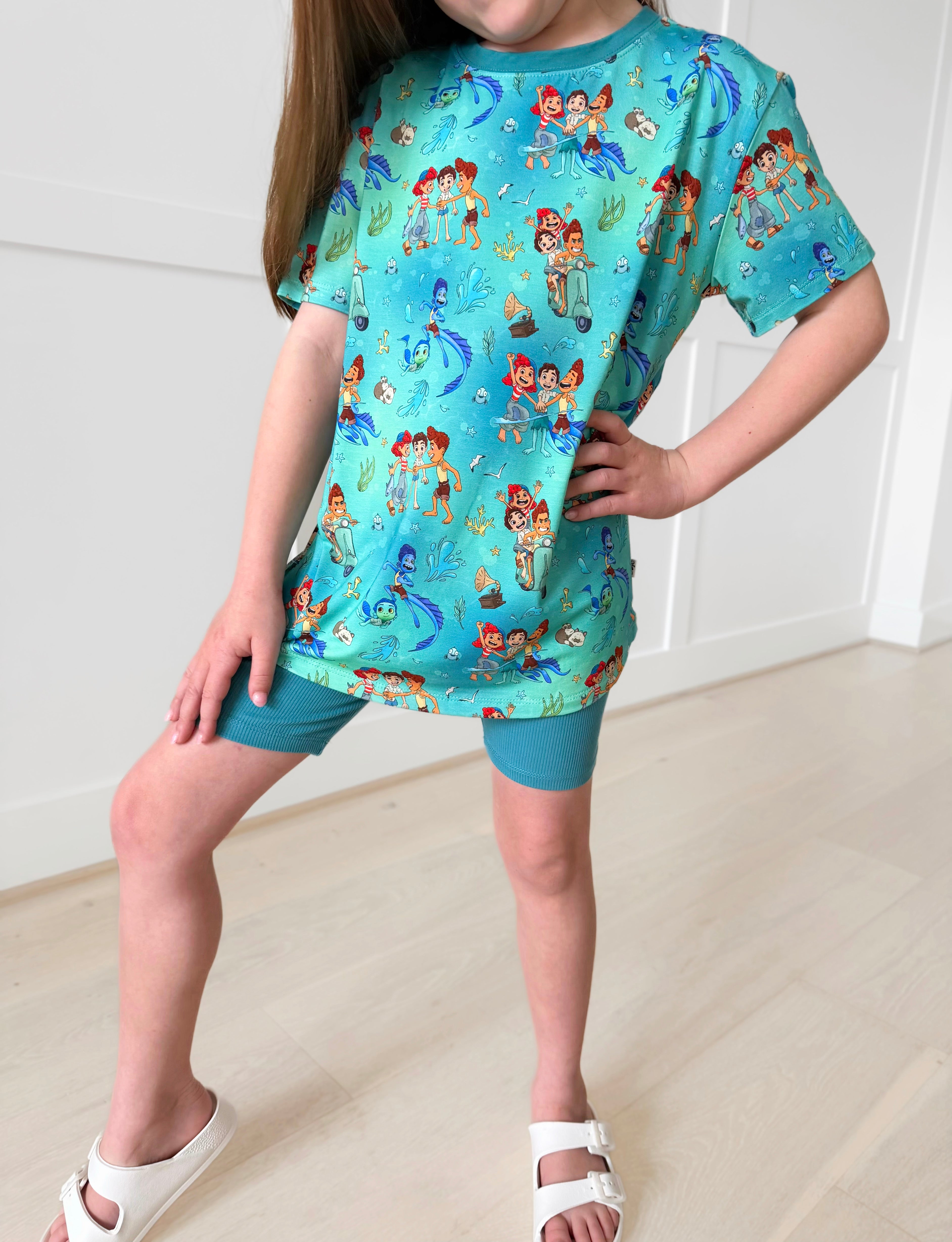 Bamboo BEST FINS FOREVER Short Sleeve Oversized Tee Biker Short Set