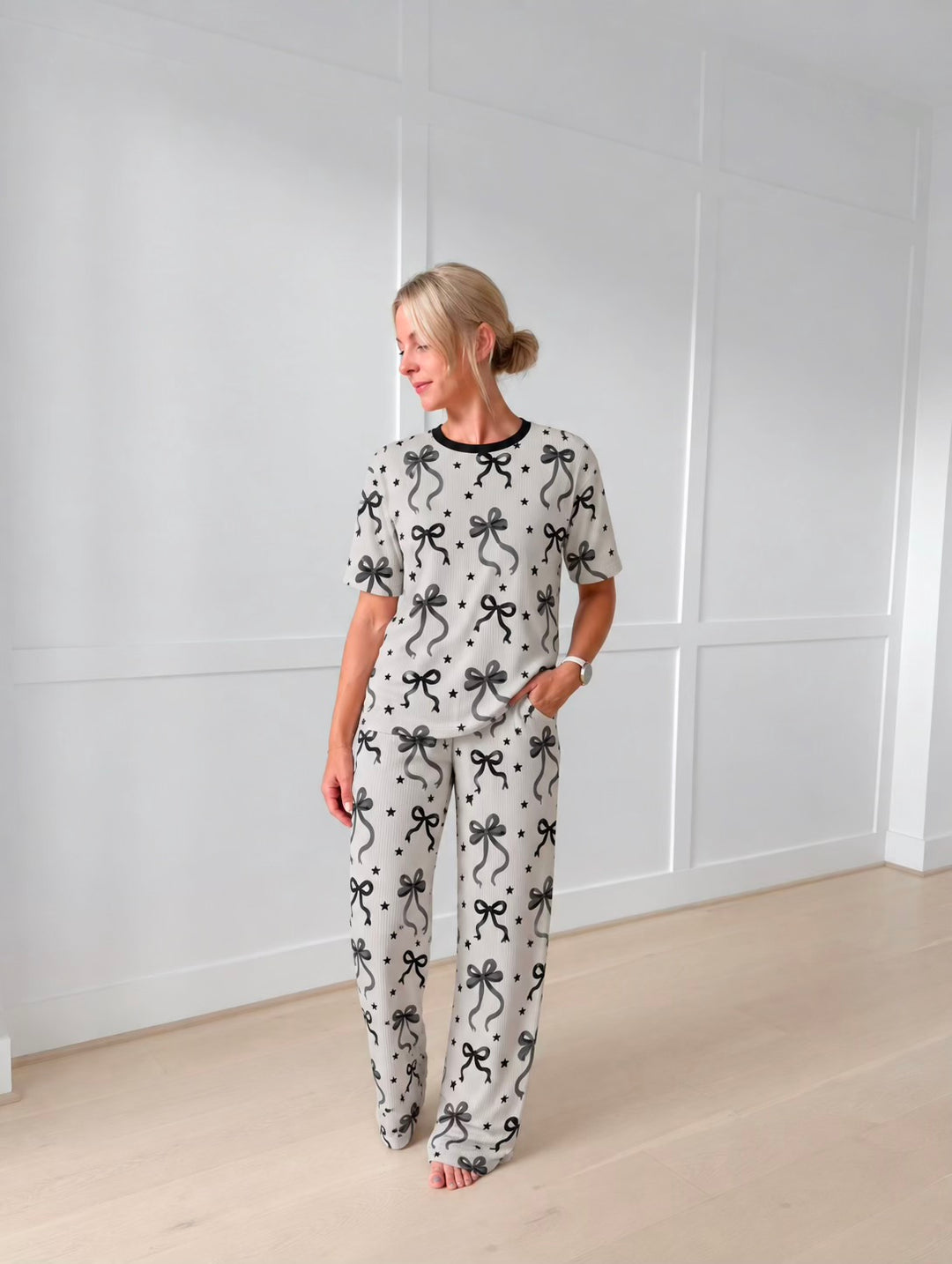 Bamboo RIBBED JUST A BOW GIRL ADULT RELAXED PANT SET