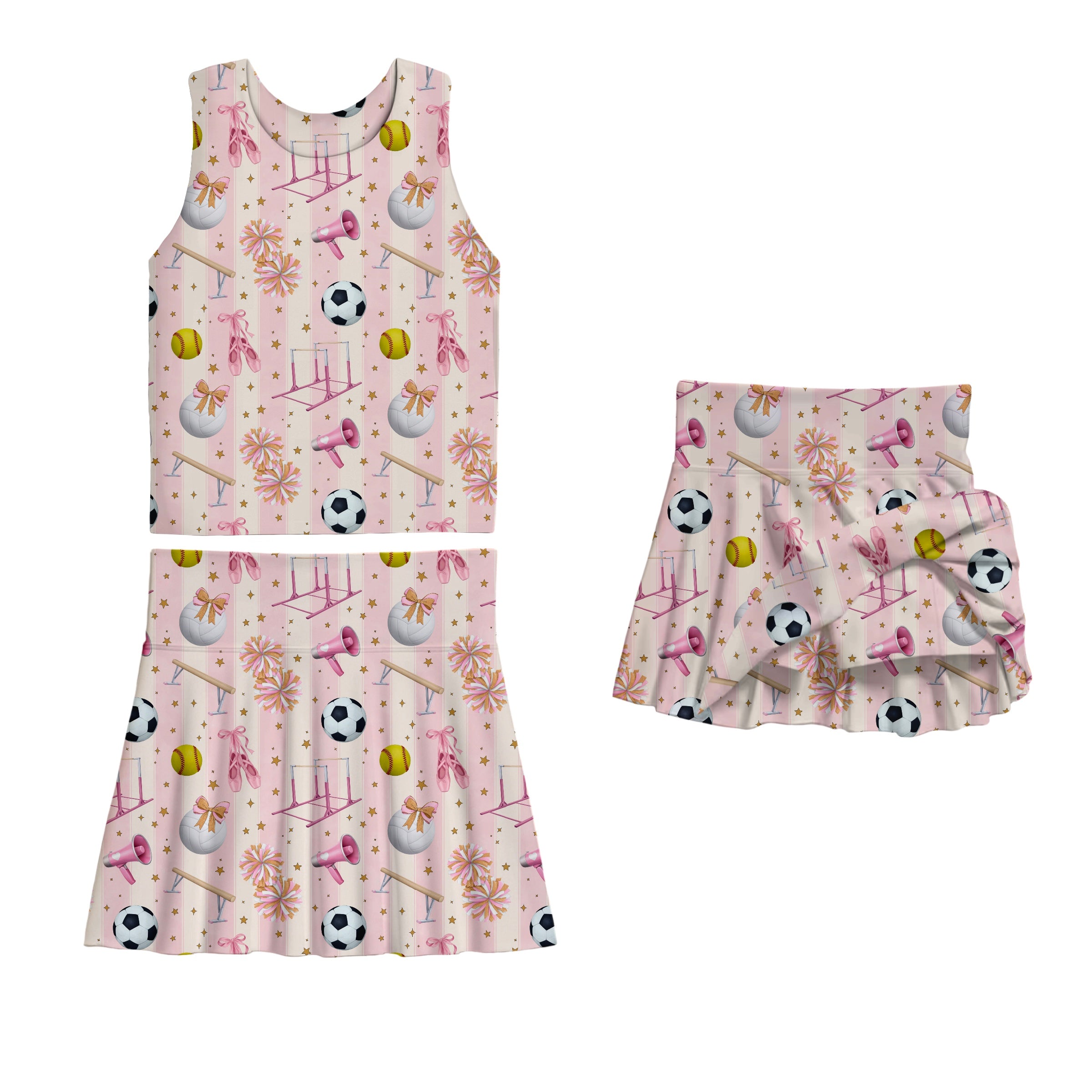 ALL STAR BABE TWO PIECE ATHLETIC SET (NYLON SPANDEX)(SKORT)
