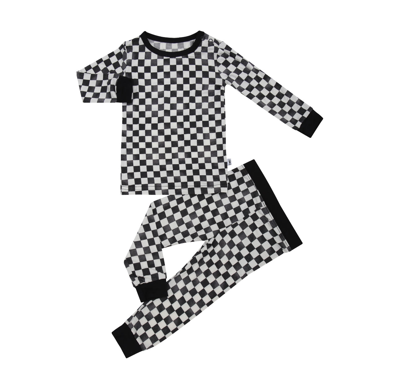 Bamboo Distressed Checkered Long Sleeve Two Piece Set
