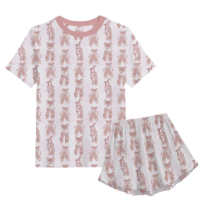 Bamboo RIBBED TINY DANCER KIDS RELAXED RUFFLE SHORT SET