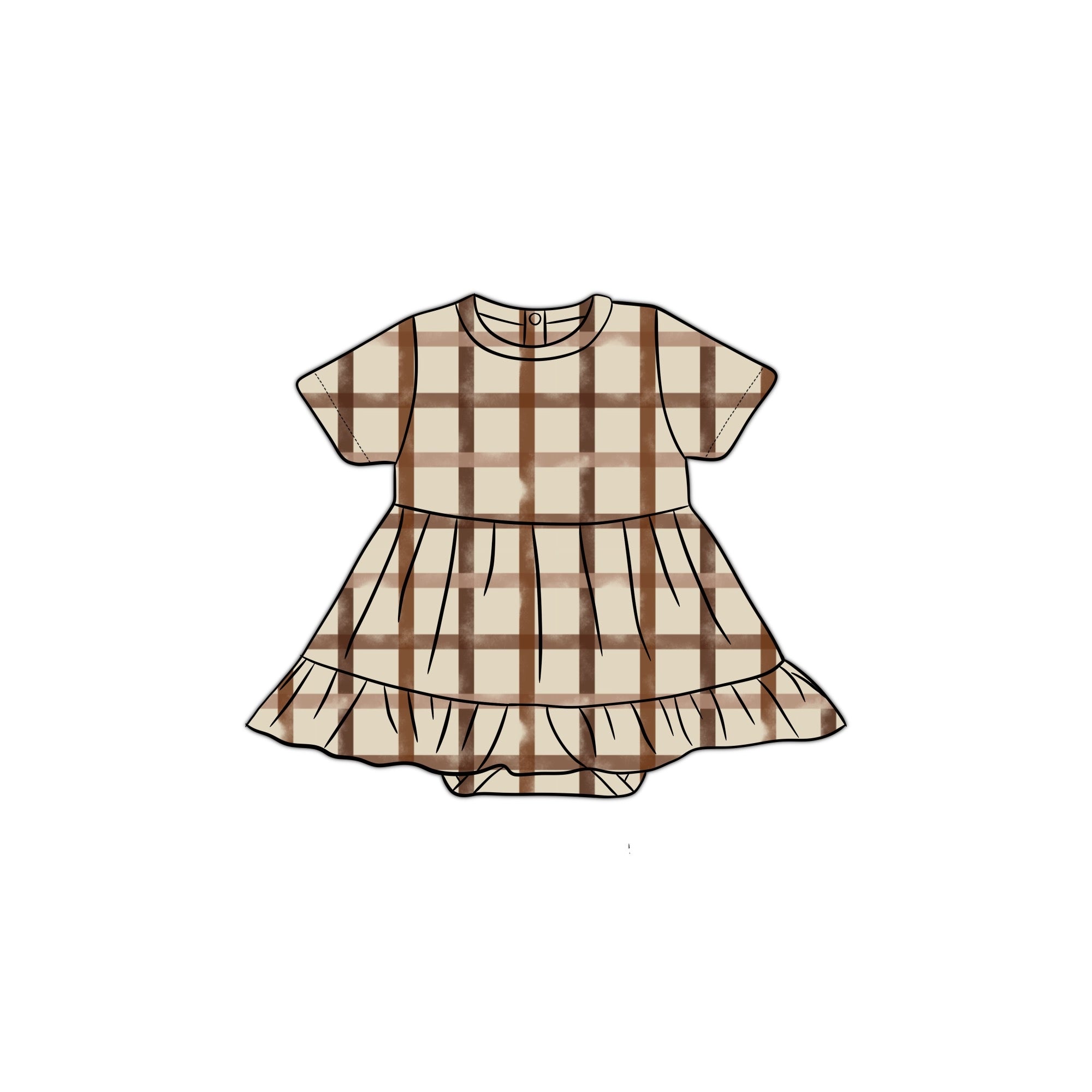 Bamboo Rustic Plaid Short Sleeve Bodysuit Twirl Dress