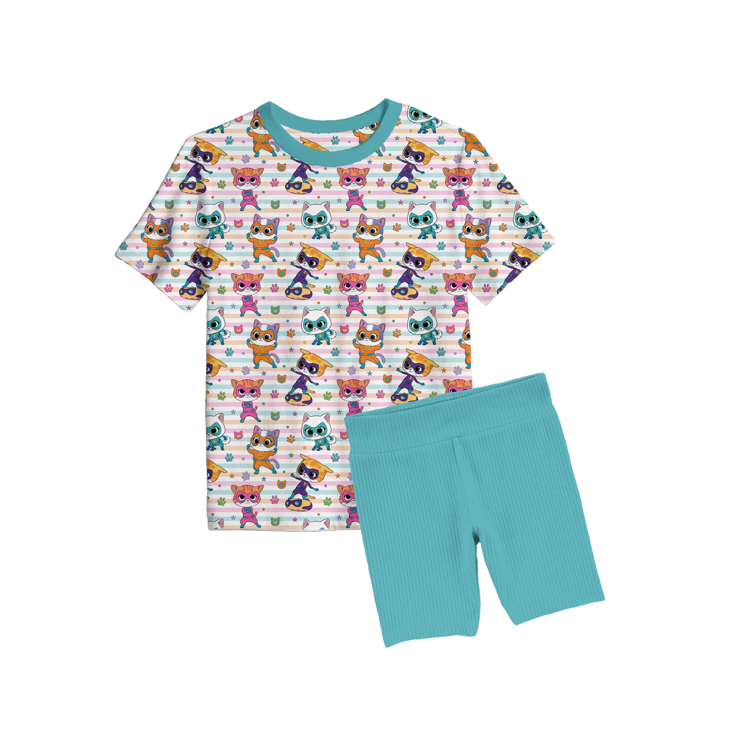 Bamboo PAWS UP Short Sleeve Oversized Tee Biker Short Set