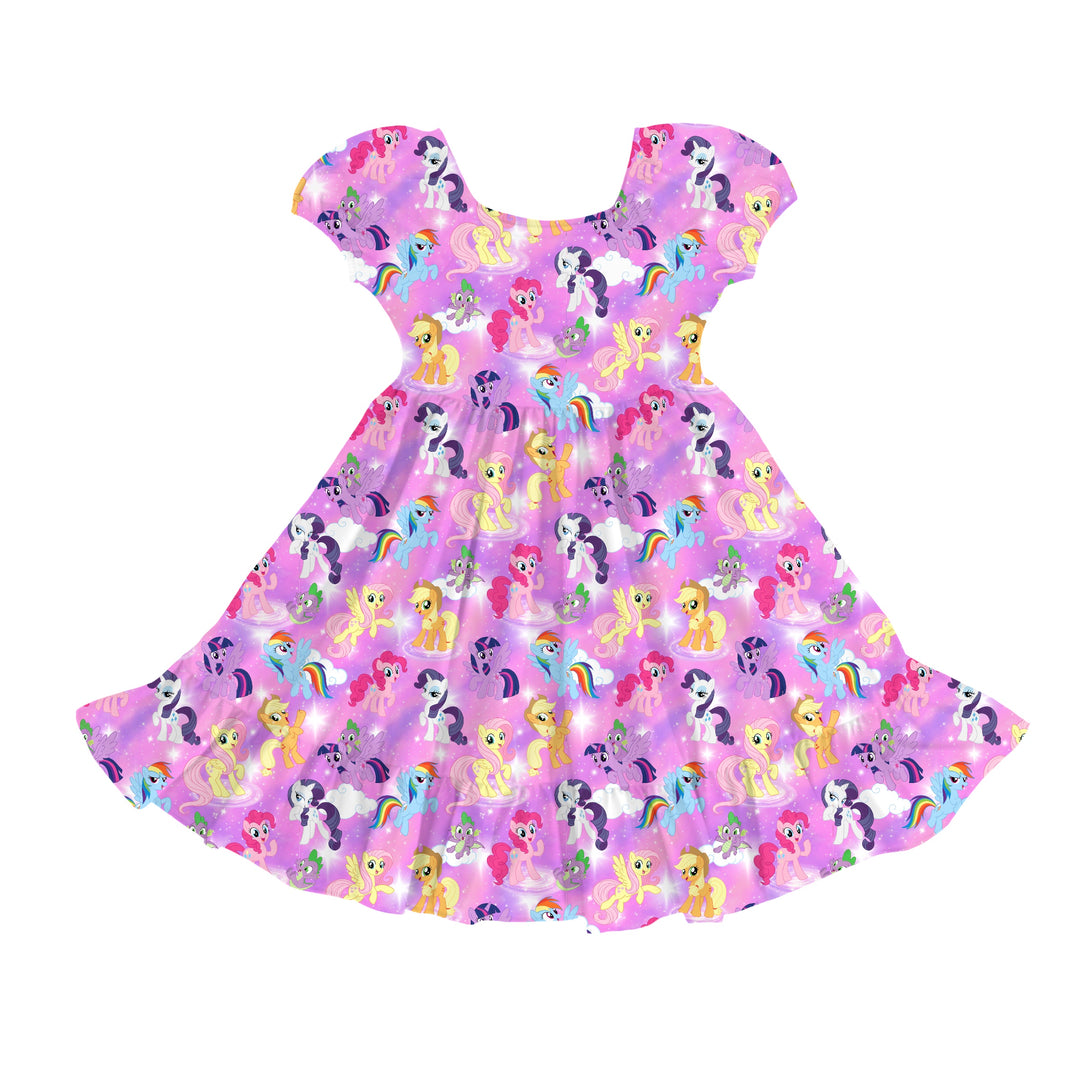Bamboo MAGIC IN THE MANE SHORT BUBBLE SLEEVE POCKET Twirl Dress