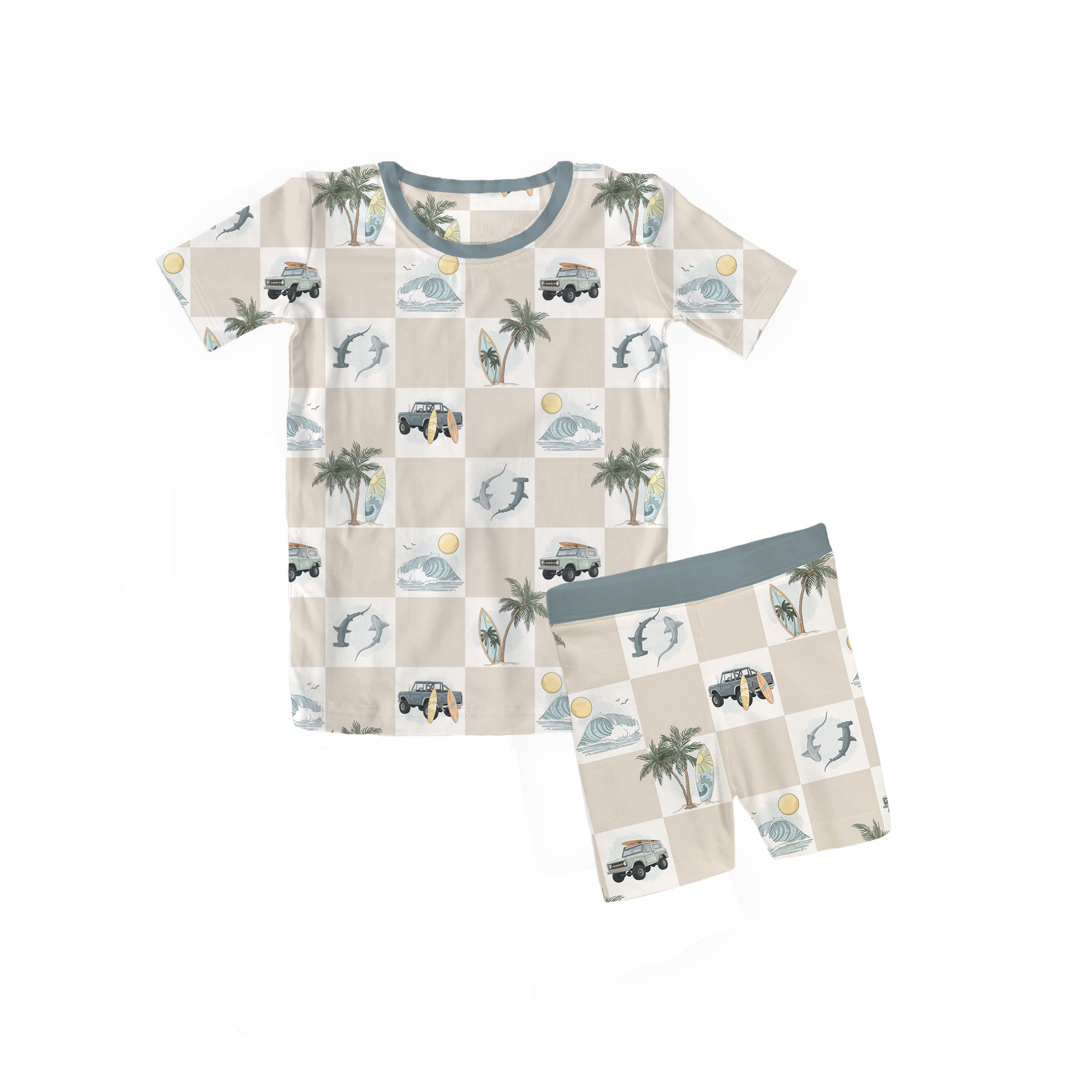 Bamboo ISLAND GRID Two Piece SHORT SLEEVE/SHORT Set