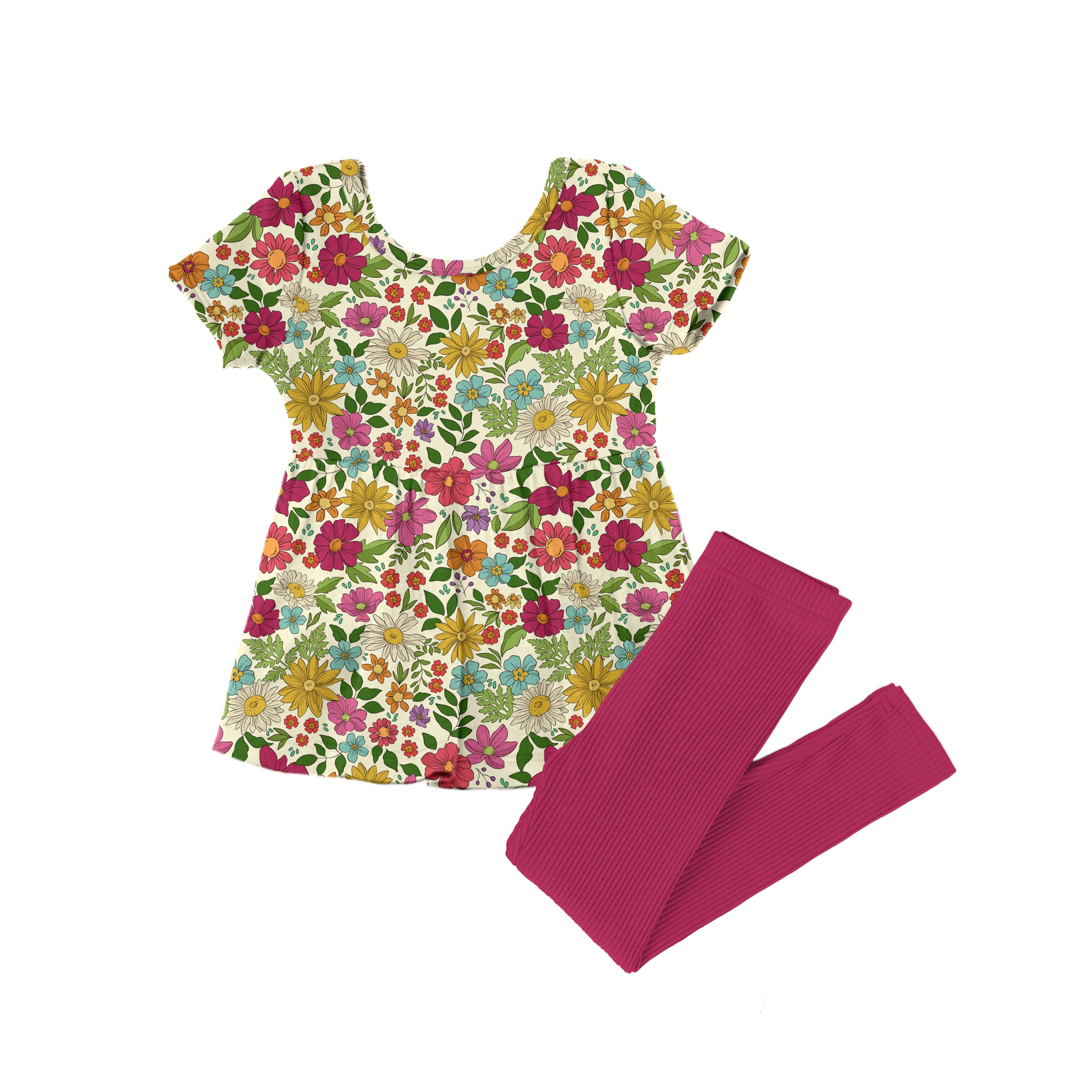 Bamboo Sophia's Floral Paradise Short Sleeve Peplum Top W/ Ribbed Leggings (read description) FINAL SALE