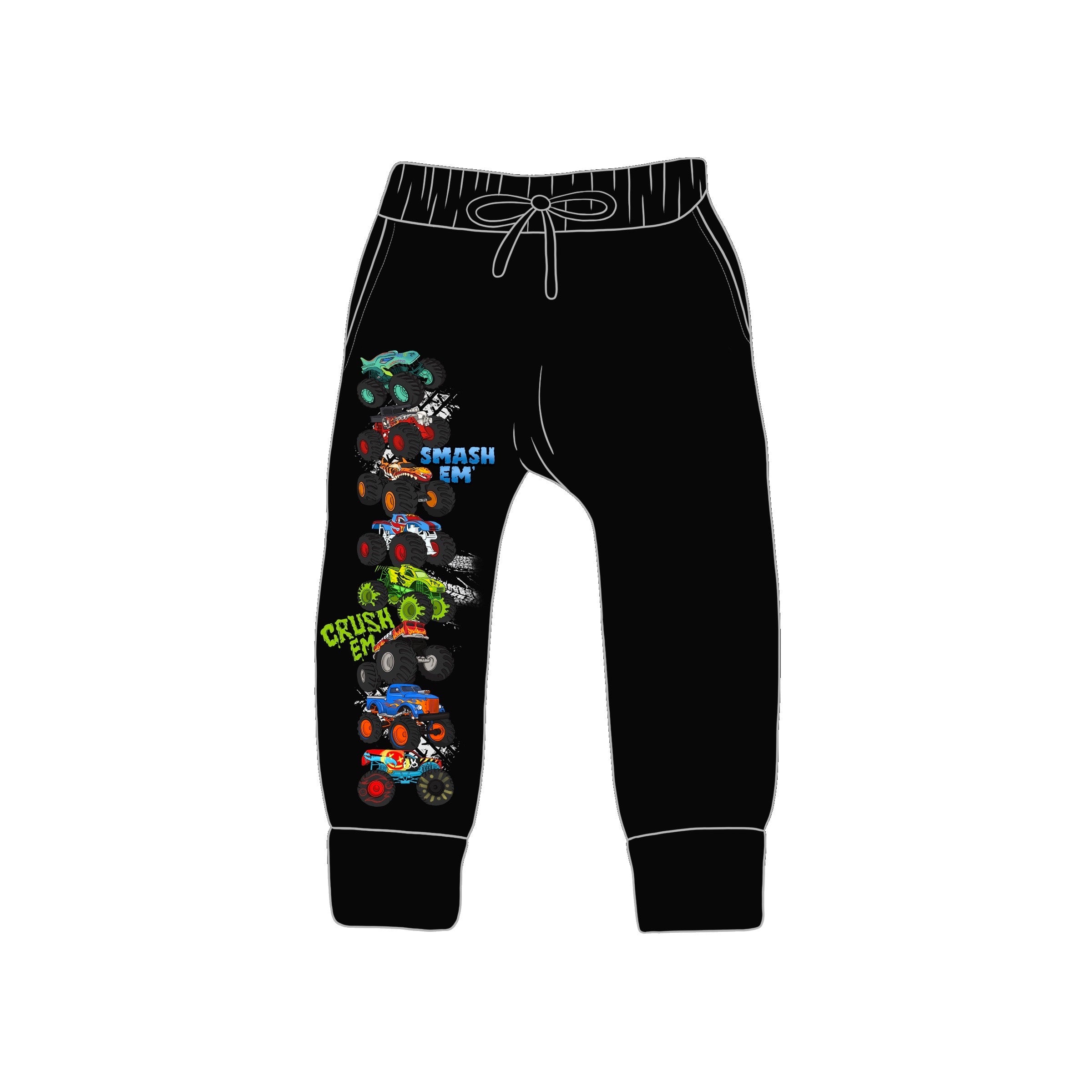 BAMBOO COTTON SPANDEX CRUSH 'EM THE DARK SIDE KIDS JOGGERS (FLEECE LINED) READ DESCRIPTION (NEW SIZING)