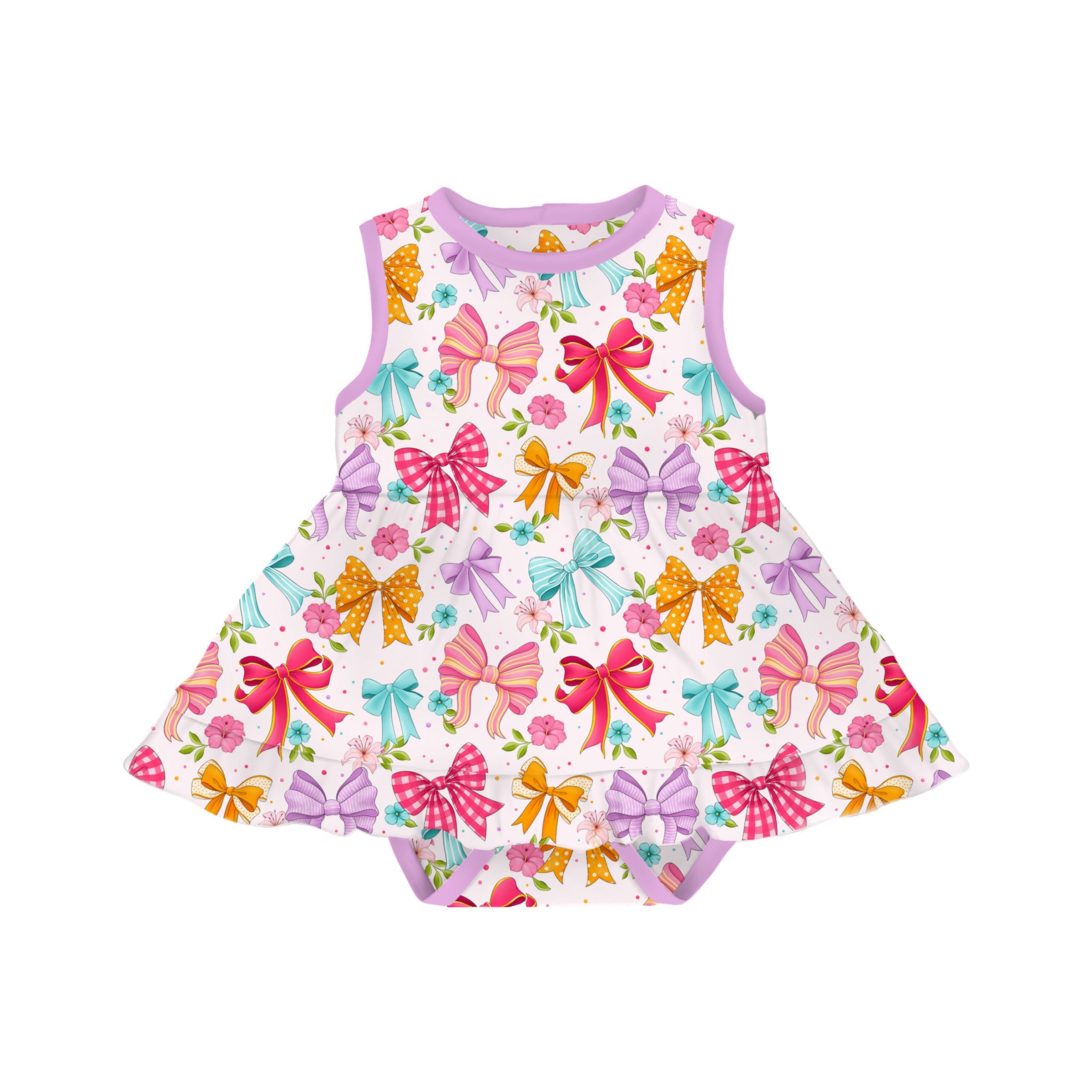 BAMBOO BLOOMS & BOWS TANK BODYSUIT TWIRL DRESS