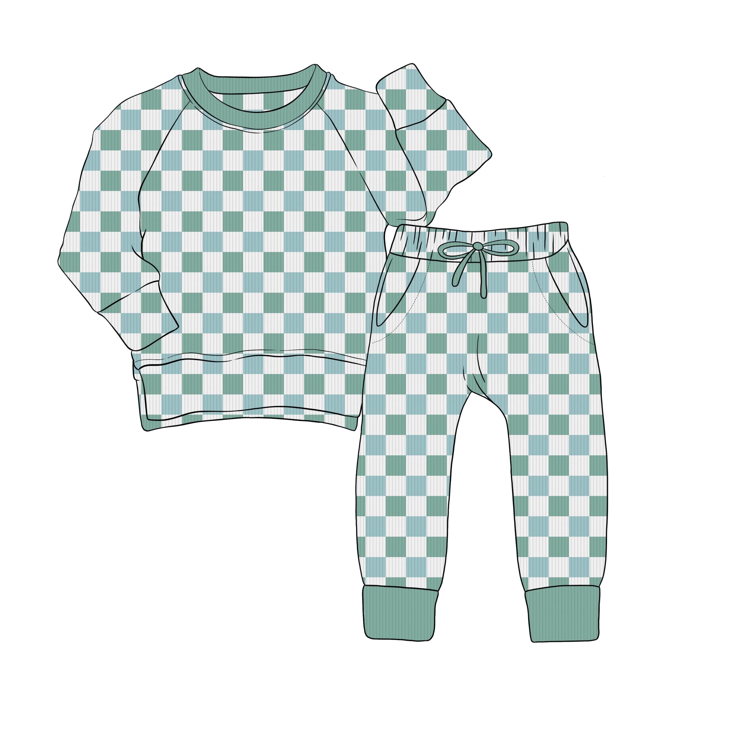 Bamboo RIBBED COASTAL CHECKS kids crewneck & JOGGER SET