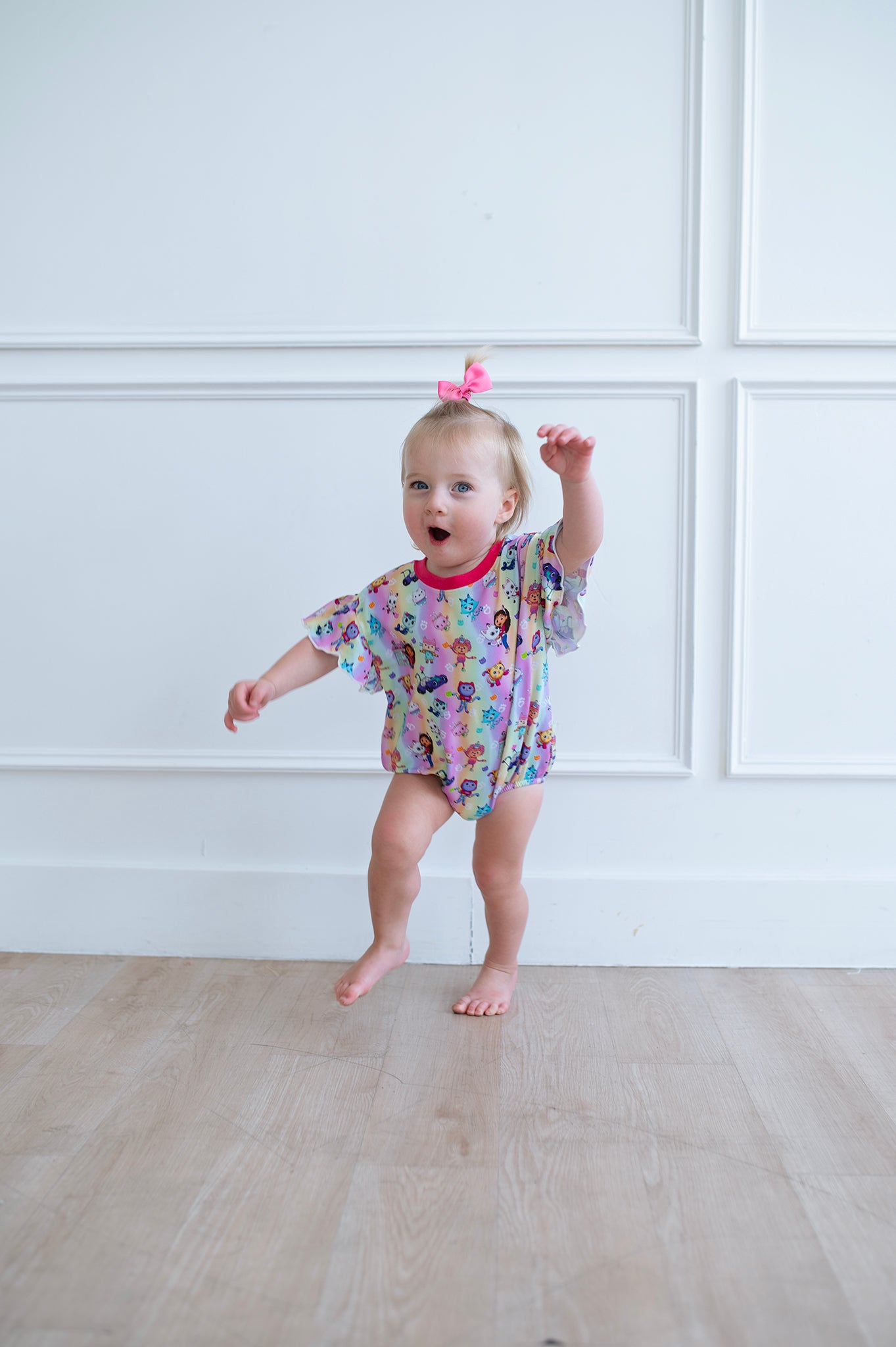 Bamboo FRENCH TERRY CAT-TASTIC FLUTTER SLEEVE BUBBLE ROMPER