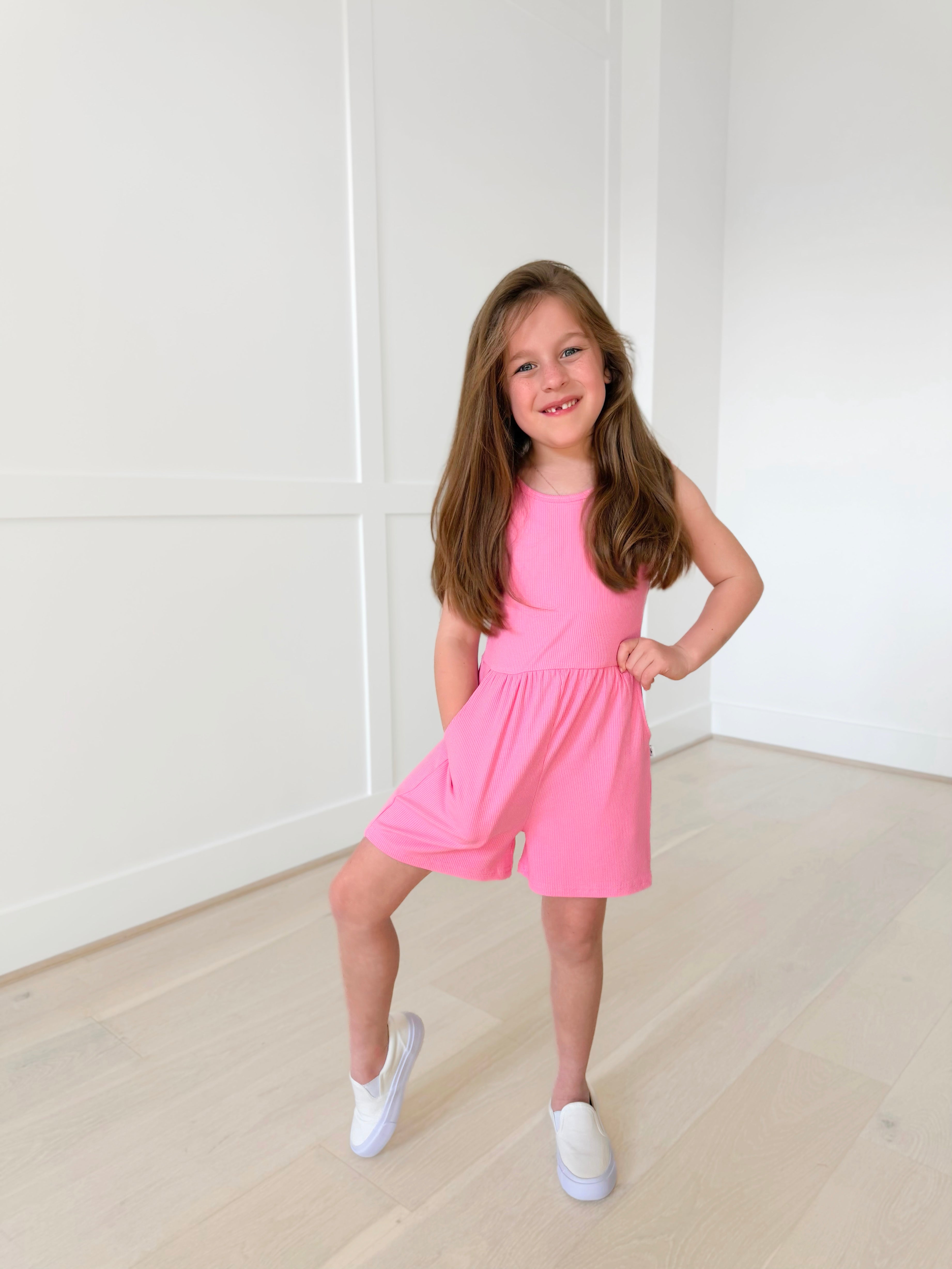 Bamboo RIBBED PARADISE PINK TANK TOP SHORT ROMPER