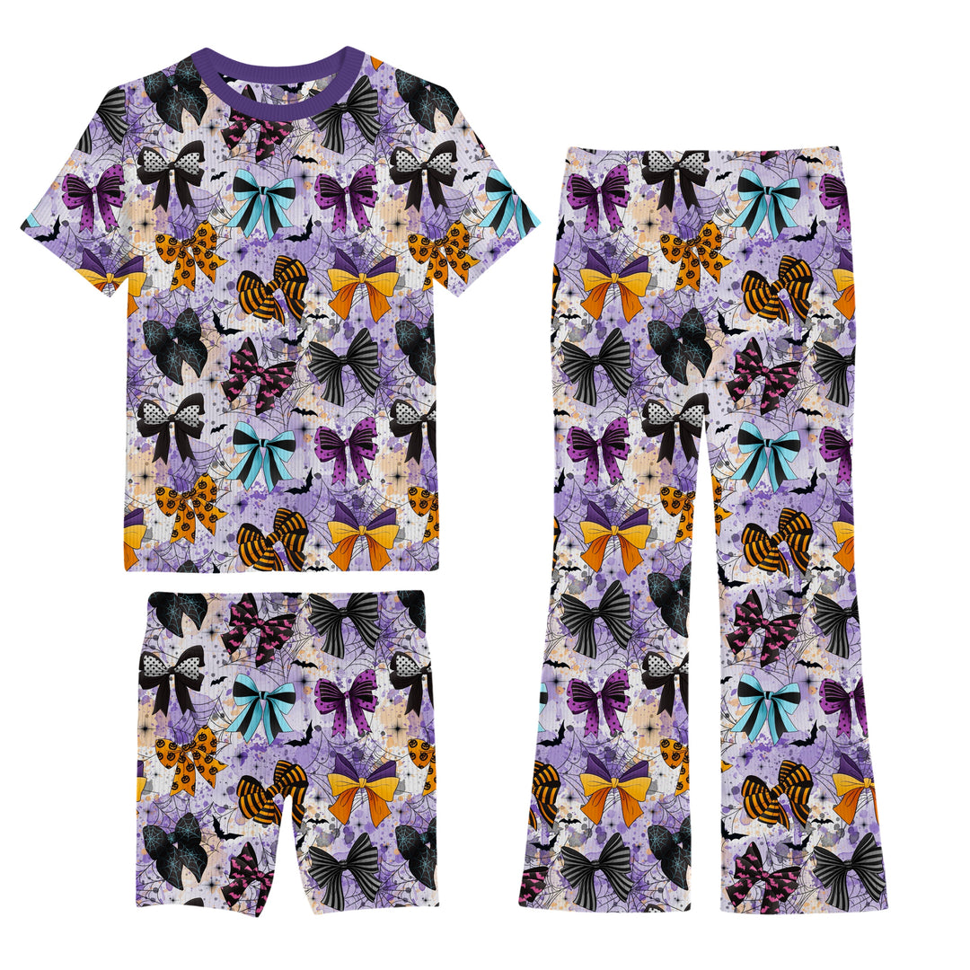 Bamboo RIBBED BOO-TIFUL BOWS OVERSIZED TEE THREE-PIECE SET