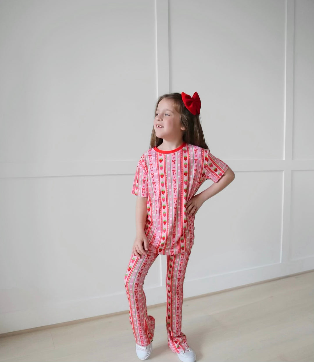 BAMBOO RIBBED BERRY BOW-TIFUL TEE/FLARE LEGGING SET (SAME SIZE TOP &amp; BOTTOM)
