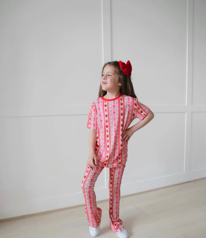 BAMBOO RIBBED BERRY BOW-TIFUL TEE/FLARE LEGGING SET (SAME SIZE TOP &amp; BOTTOM)