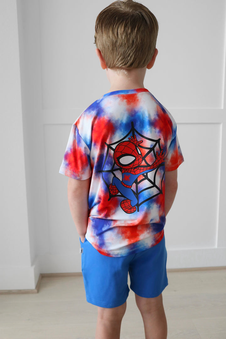 Bamboo WEB SLINGIN’ HERO KIDS FRONT &amp; BACK GRAPHIC TEE