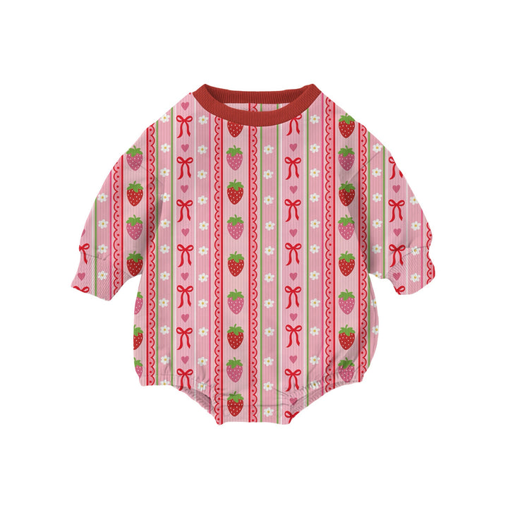 Bamboo RIBBED BERRY BOW-TIFUL LONG SLEEVE ROMPER (BUBBLE)