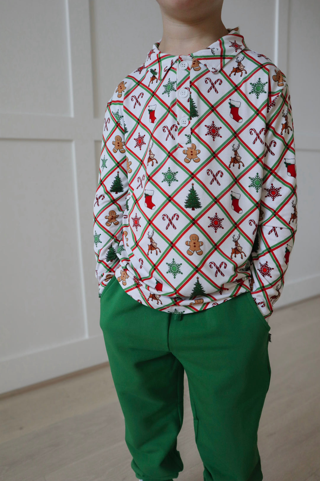 Bamboo TIS THE SEASON LONG SLEEVE PRINTED POLO