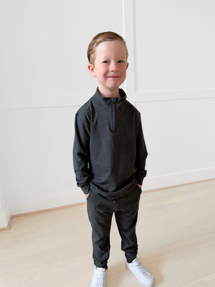 Bamboo RIBBED GRAPHITE QUARTER ZIP