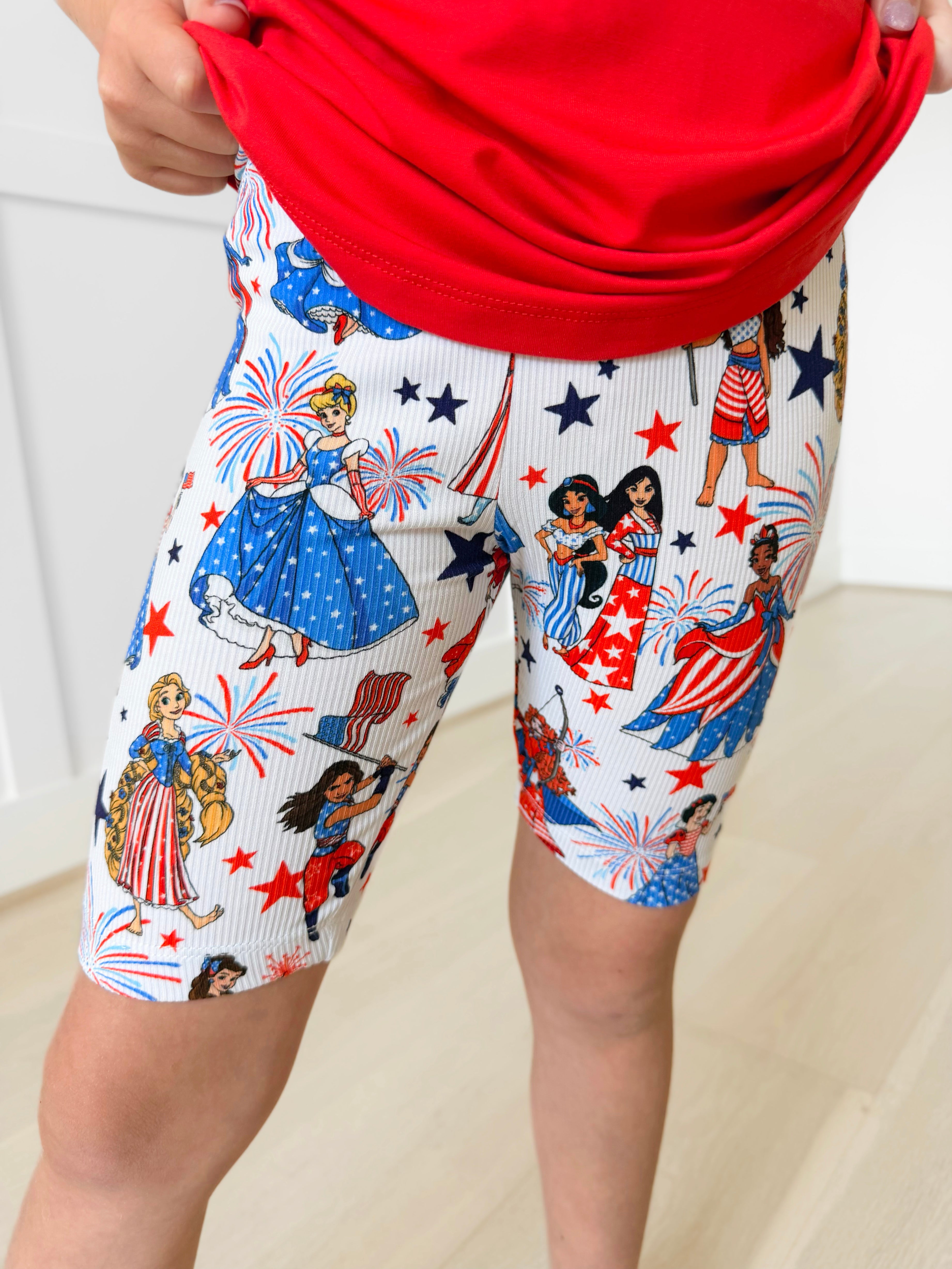 Bamboo STAR SPANGLED ROYALTY RIBBED BIKER SHORTS