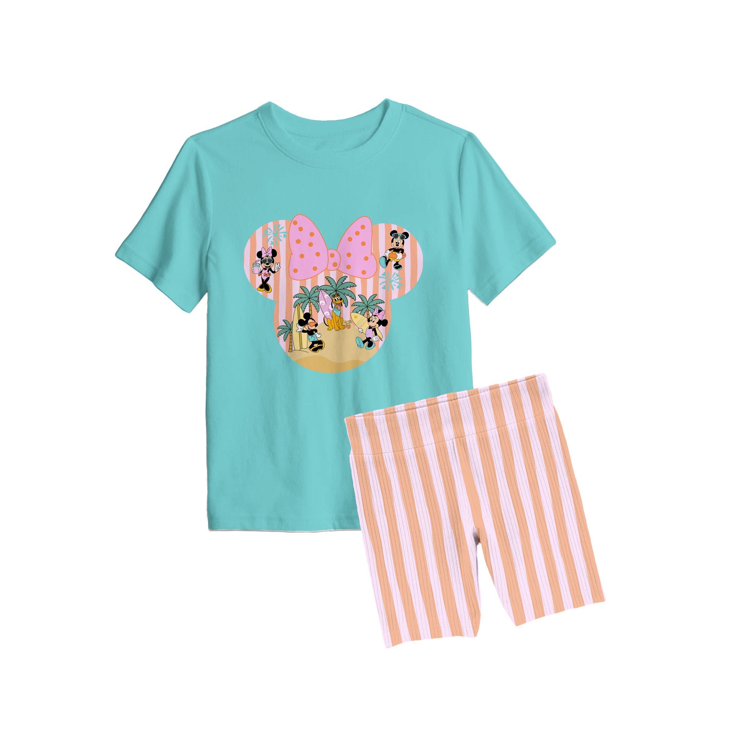 Bamboo SURF, SAND, & SMILES PINK Short Sleeve Oversized Tee Biker Short Set