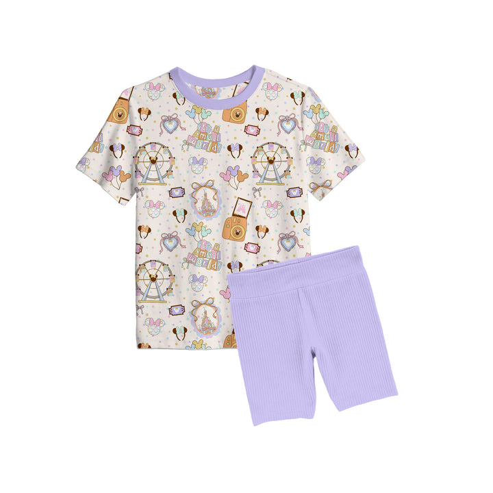 Bamboo DREAMY PARK DAYS Short Sleeve Oversized Tee Biker Short Set