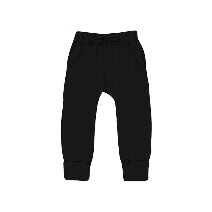 BAMBOO COTTON SPANDEX SOLID BLACK KIDS JOGGERS (FLEECE LINED)