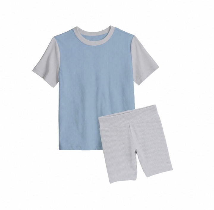 Bamboo RIBBED COASTAL CLOUD Short Sleeve Oversized Tee Biker Short Set