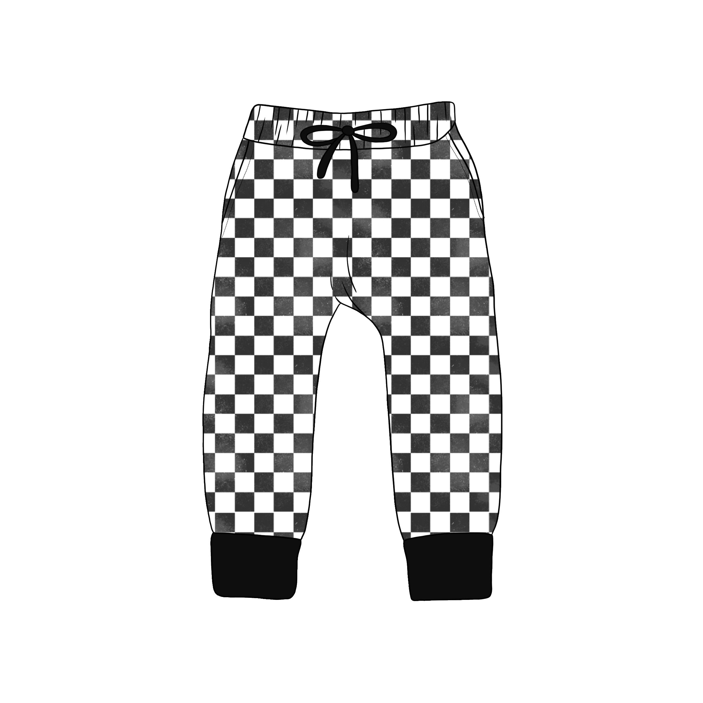 BAMBOO French Terry DISTRESSED CHECKERED KIDS JOGGERS