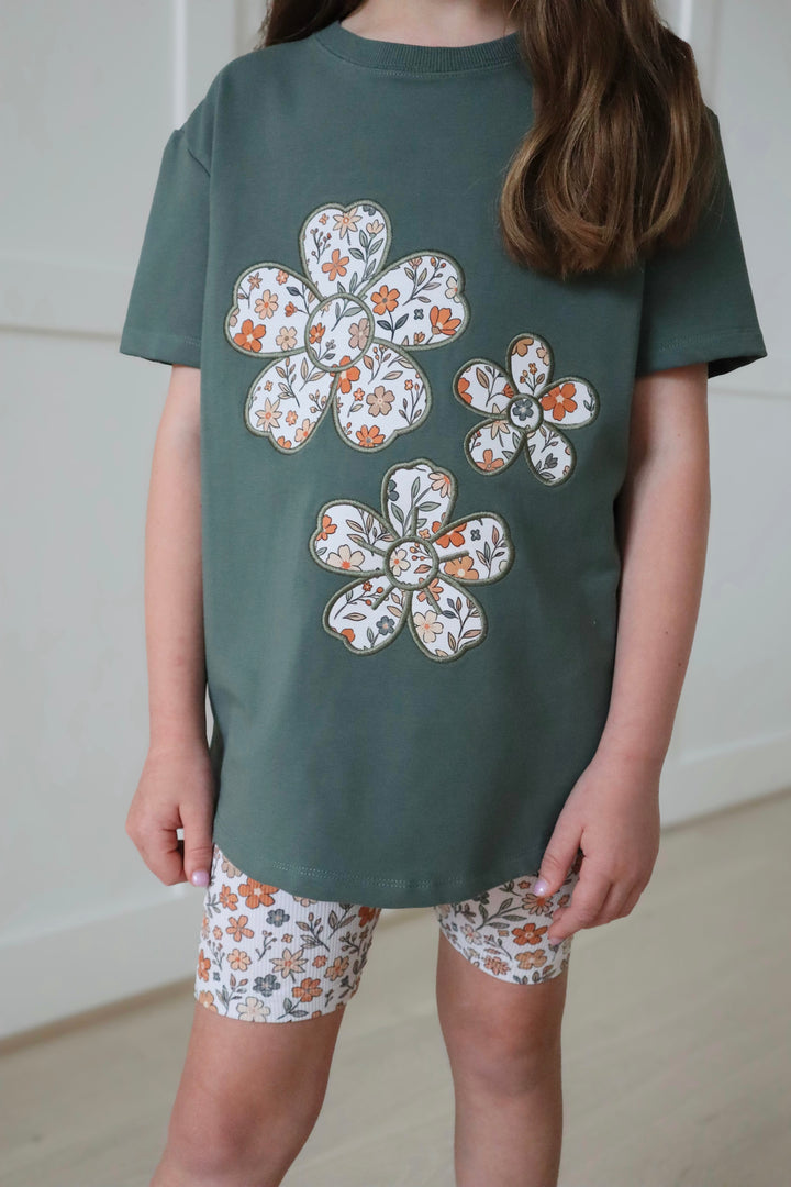 Bamboo COTTON SPANDEX SPICED FLORALS KIDS EMBROIDERED TEE (NO FLEECE)