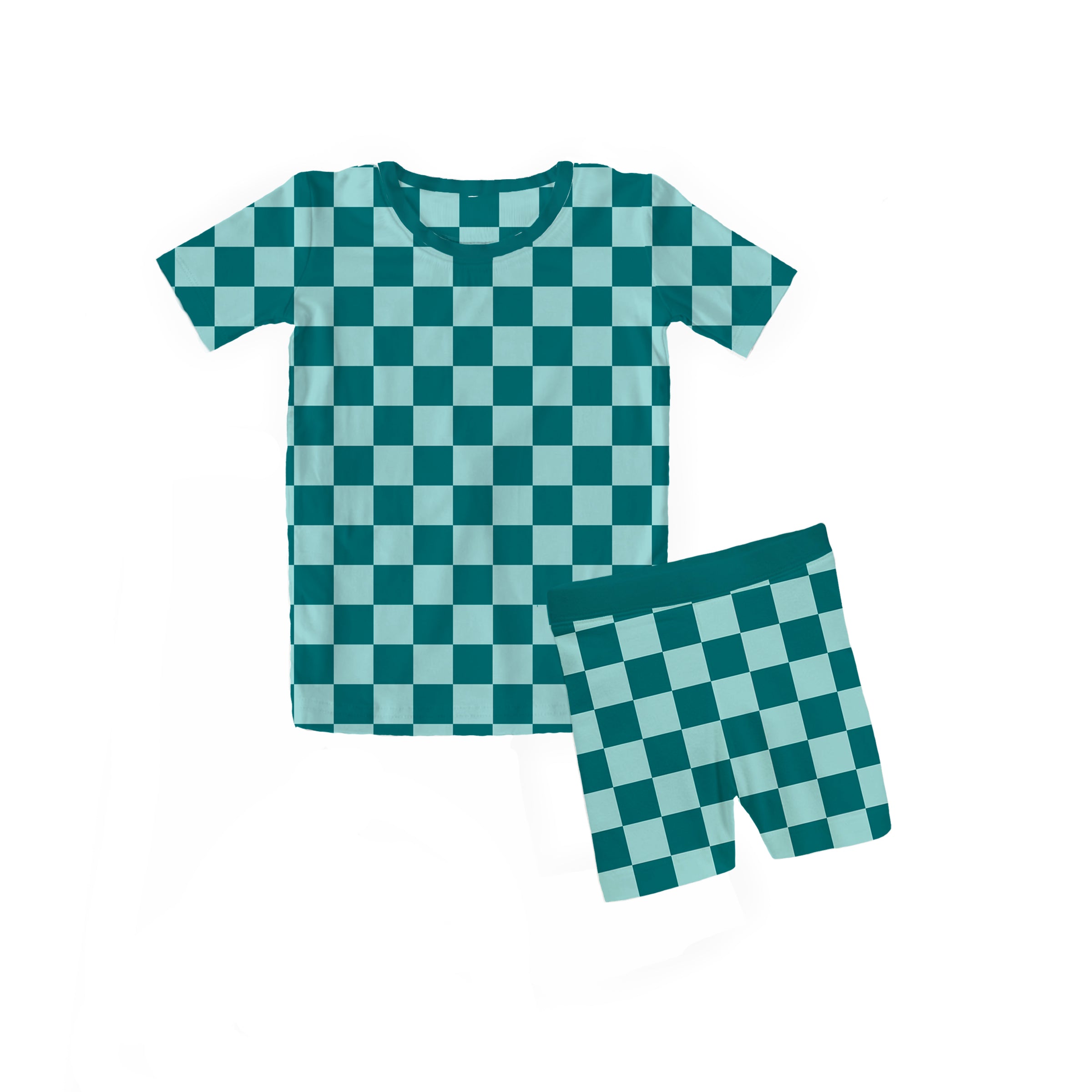Bamboo TEAL CHECKS Two Piece SHORT SLEEVE/SHORT Set