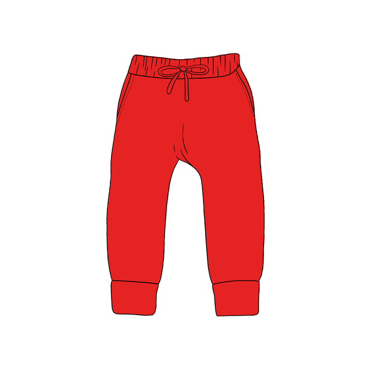 BAMBOO COTTON SPANDEX BOW WOW BUILD COORDINATING SOLID RED KIDS JOGGERS (FLEECE LINED)