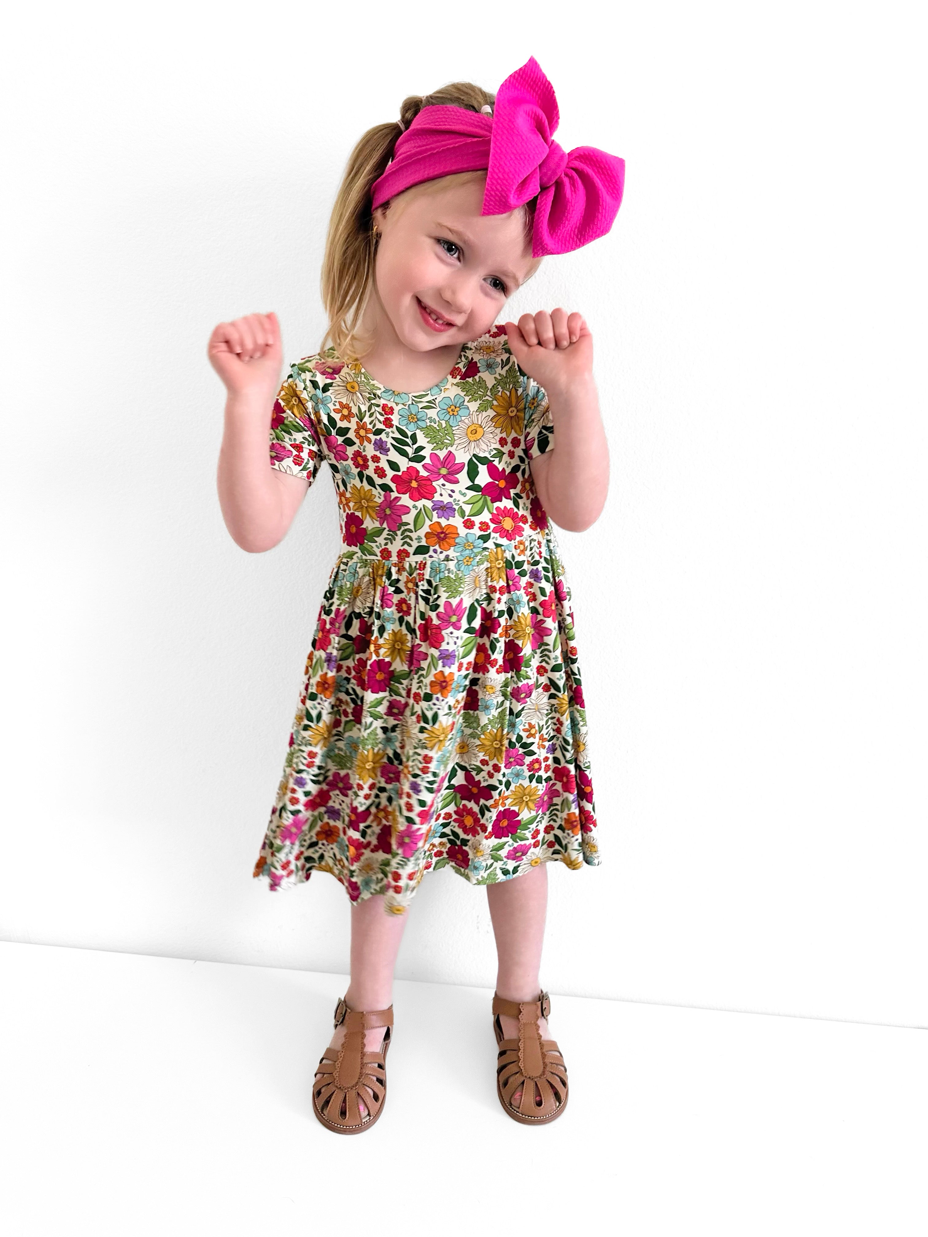 Bamboo Sophia's Floral Paradise Short Sleeve Twirl Dress W/ Ribbed Shorts (read description) FINAL SALE