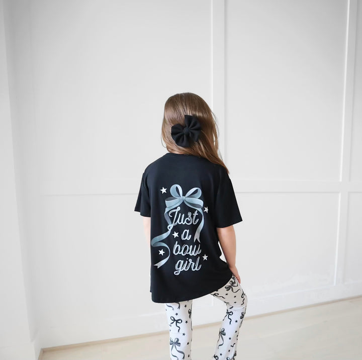 Bamboo JUST A BOW GIRL KIDS FRONT &amp; BACK GRAPHIC TEE