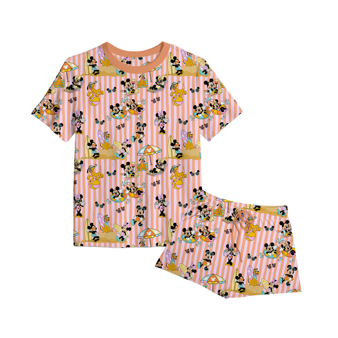 Bamboo SURF, SAND, &amp; SMILES PINK KIDS RELAXED SHORT SET