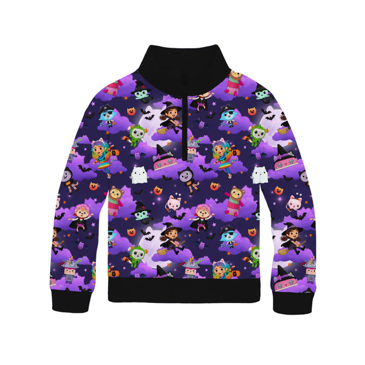 Bamboo COTTON SPANDEX HAPPY CAT-O-WEEN QUARTER ZIP (NO FLEECE)