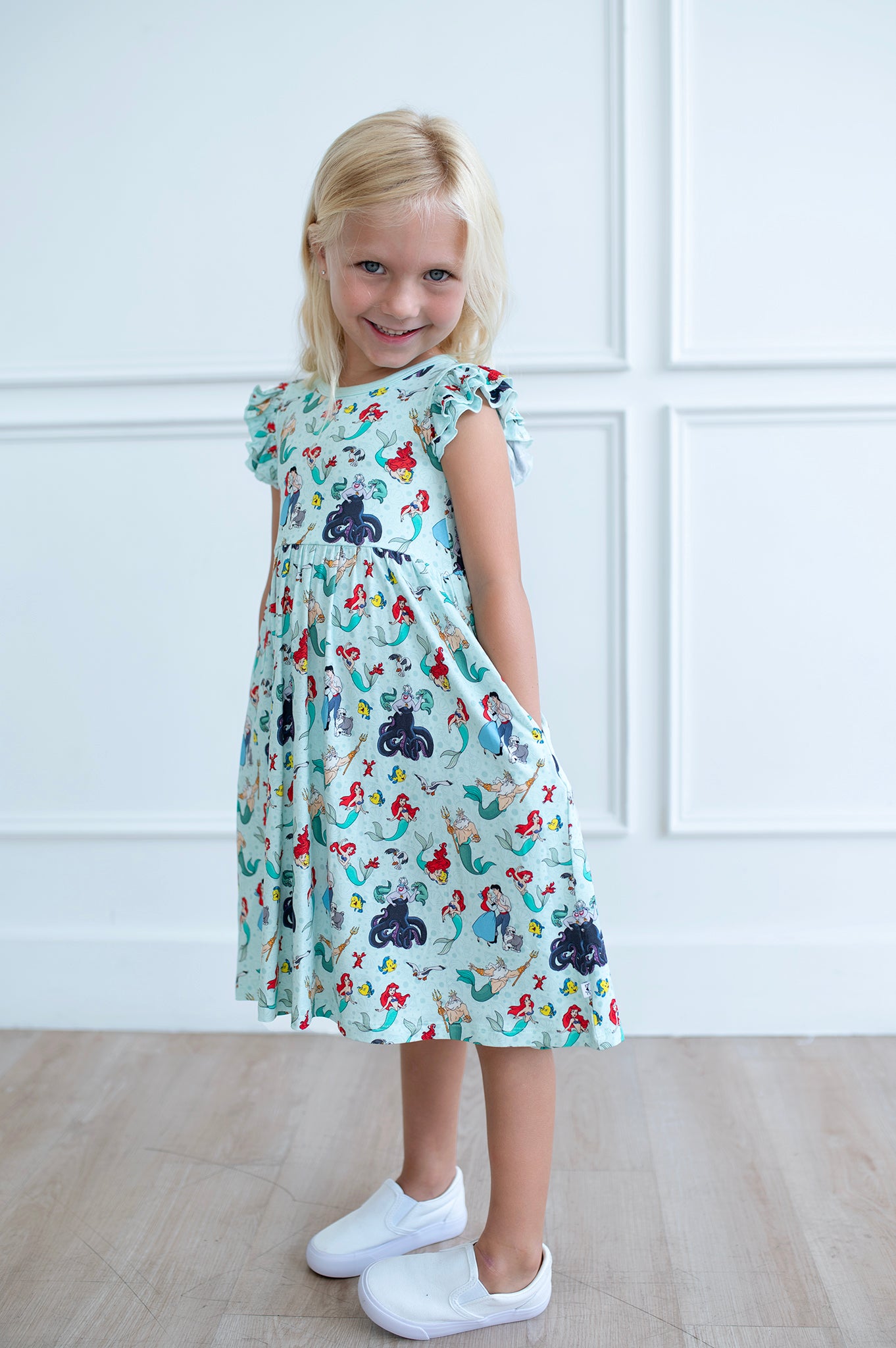 Bamboo PRETTY FACE FLUTTER SLEEVE POCKET Twirl Dress