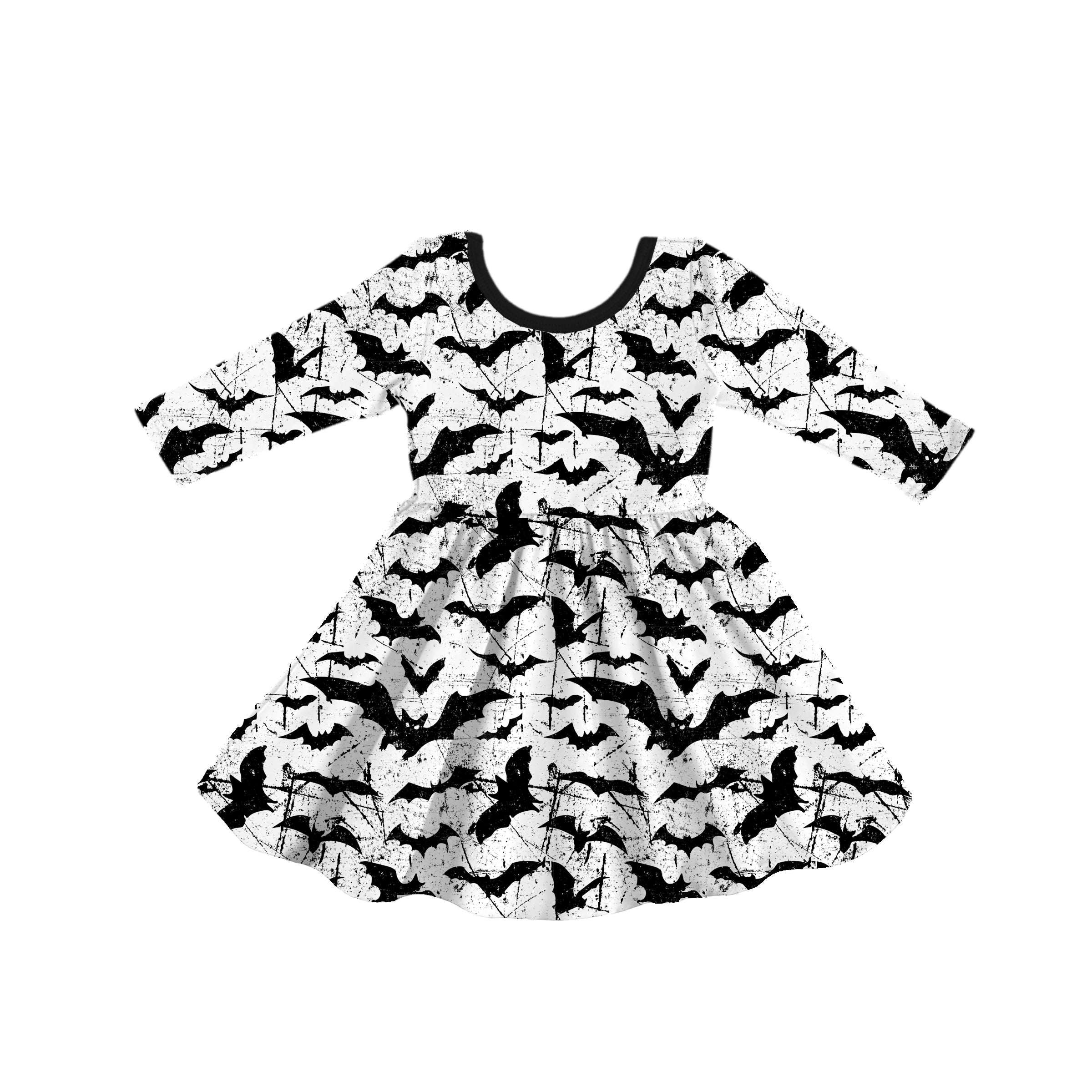 PREORDER Bamboo IT'S FREAKIN' BATS LONG SLEEVE Twirl Dress Ship Date AUGUST 2025