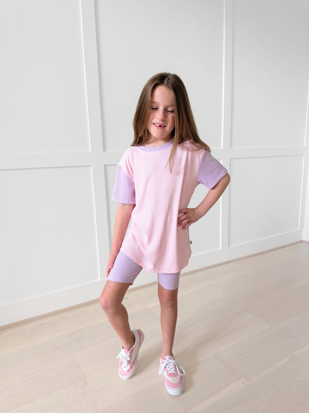 Bamboo RIBBED SWEETHEART SPARK Short Sleeve Oversized Tee Biker Short Set