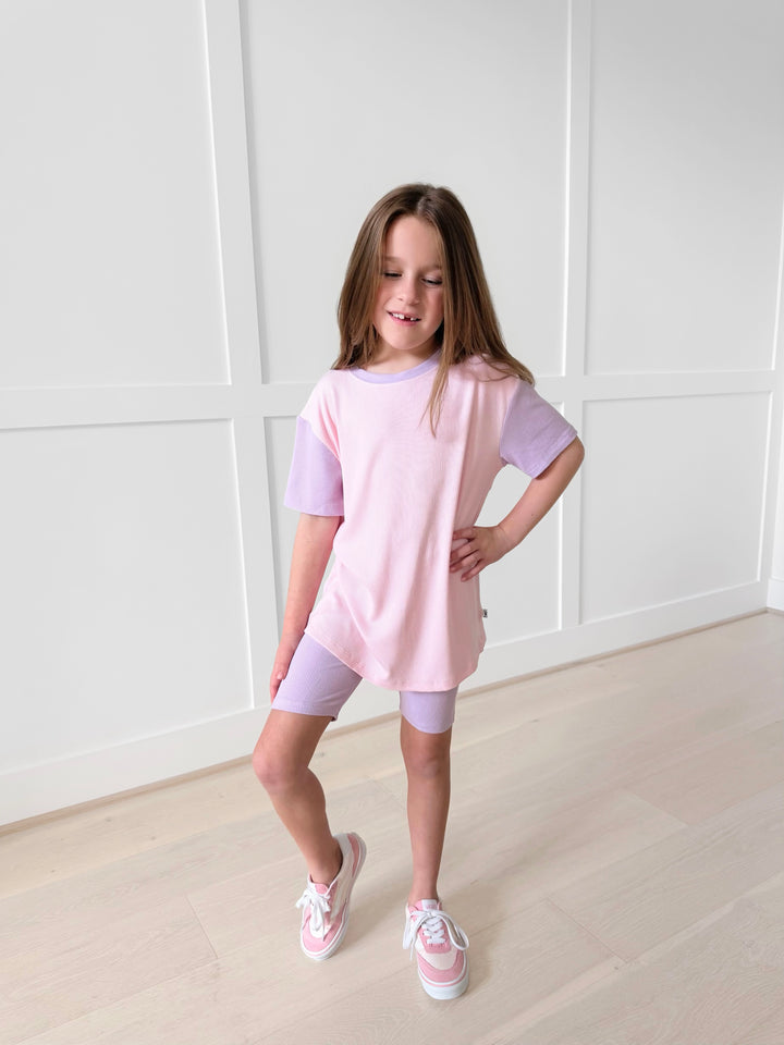 Bamboo RIBBED SWEETHEART SPARK Short Sleeve Oversized Tee Biker Short Set