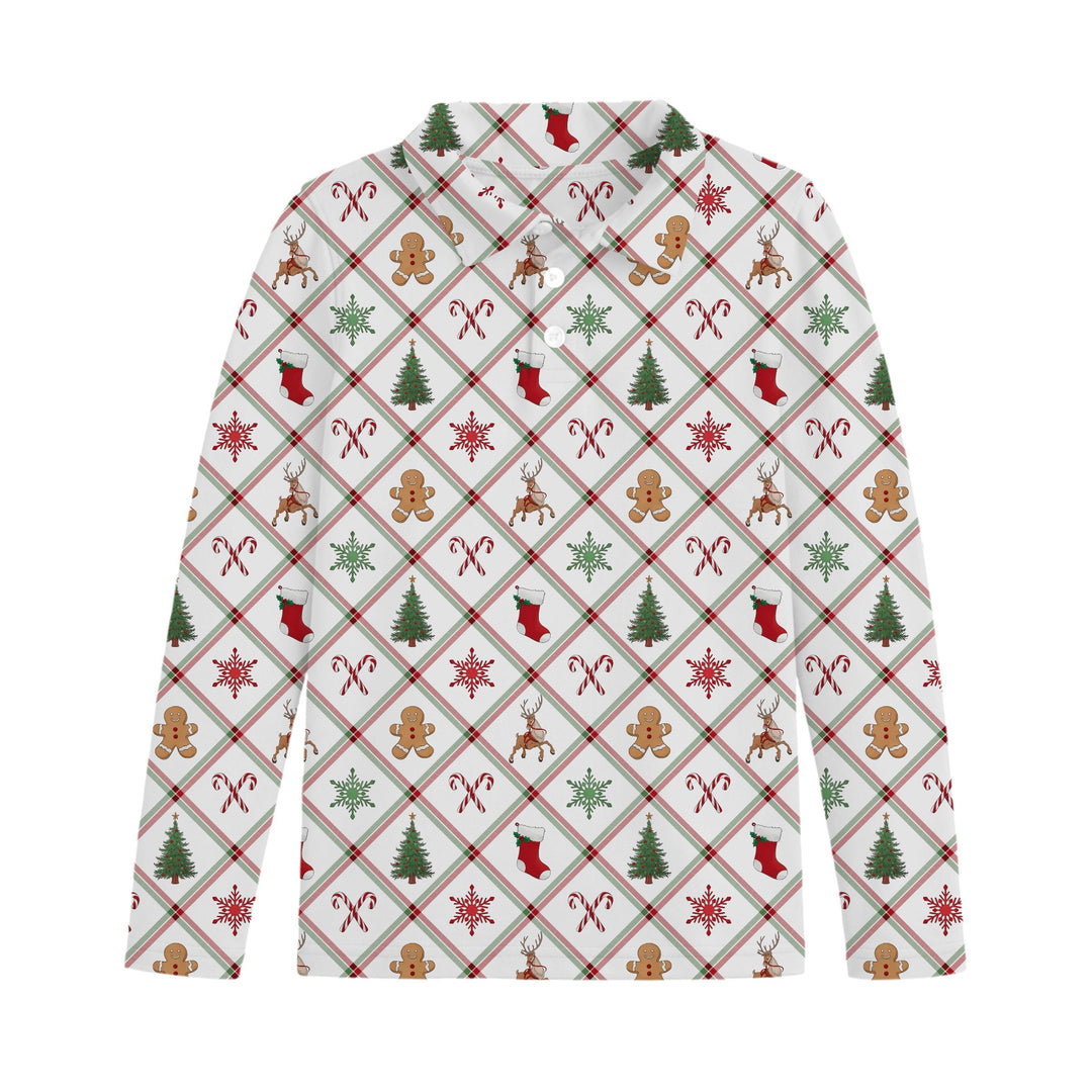 Bamboo TIS THE SEASON LONG SLEEVE PRINTED POLO